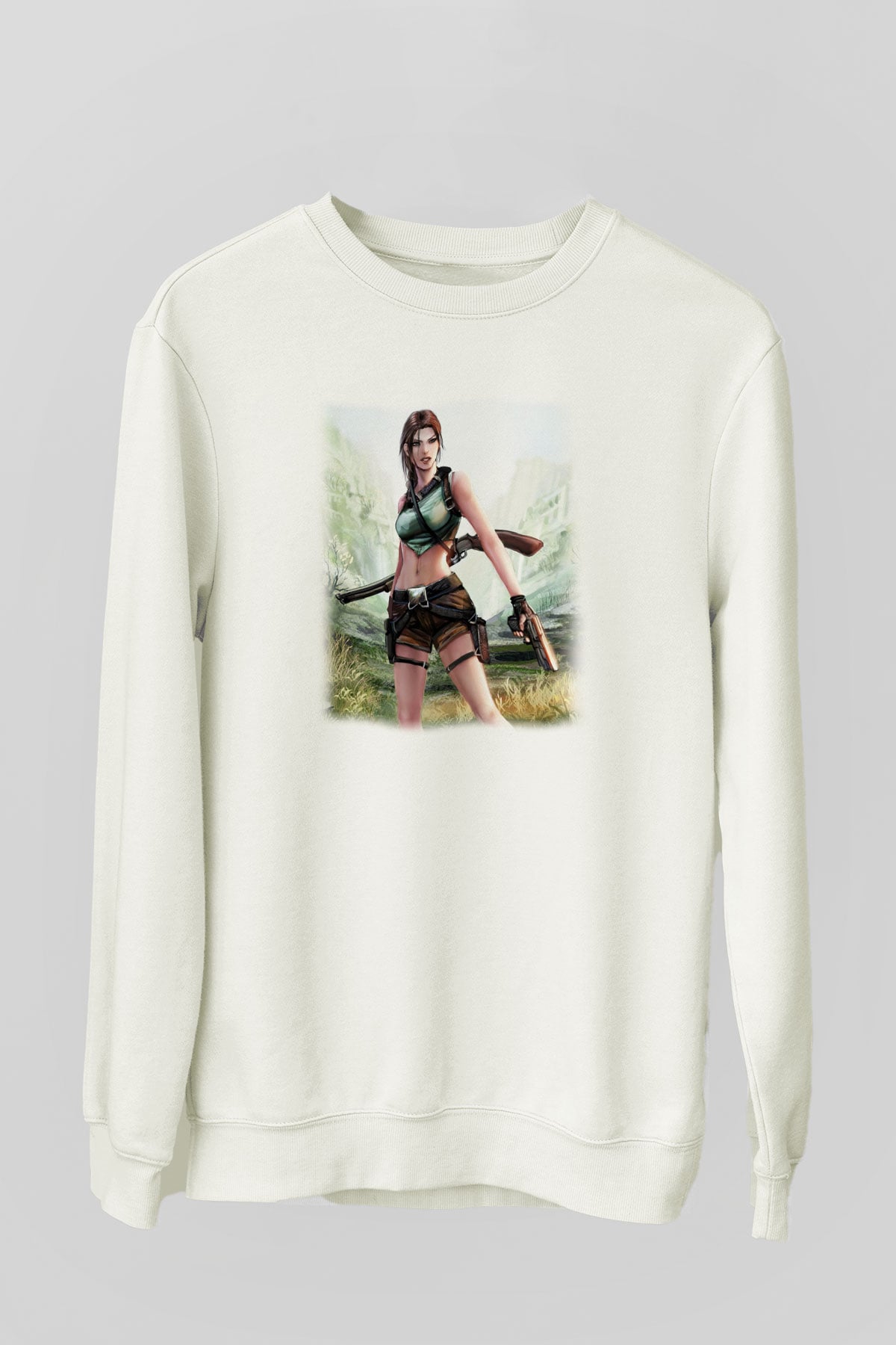 Tomb Raider Beyaz Unisex Sweatshirt