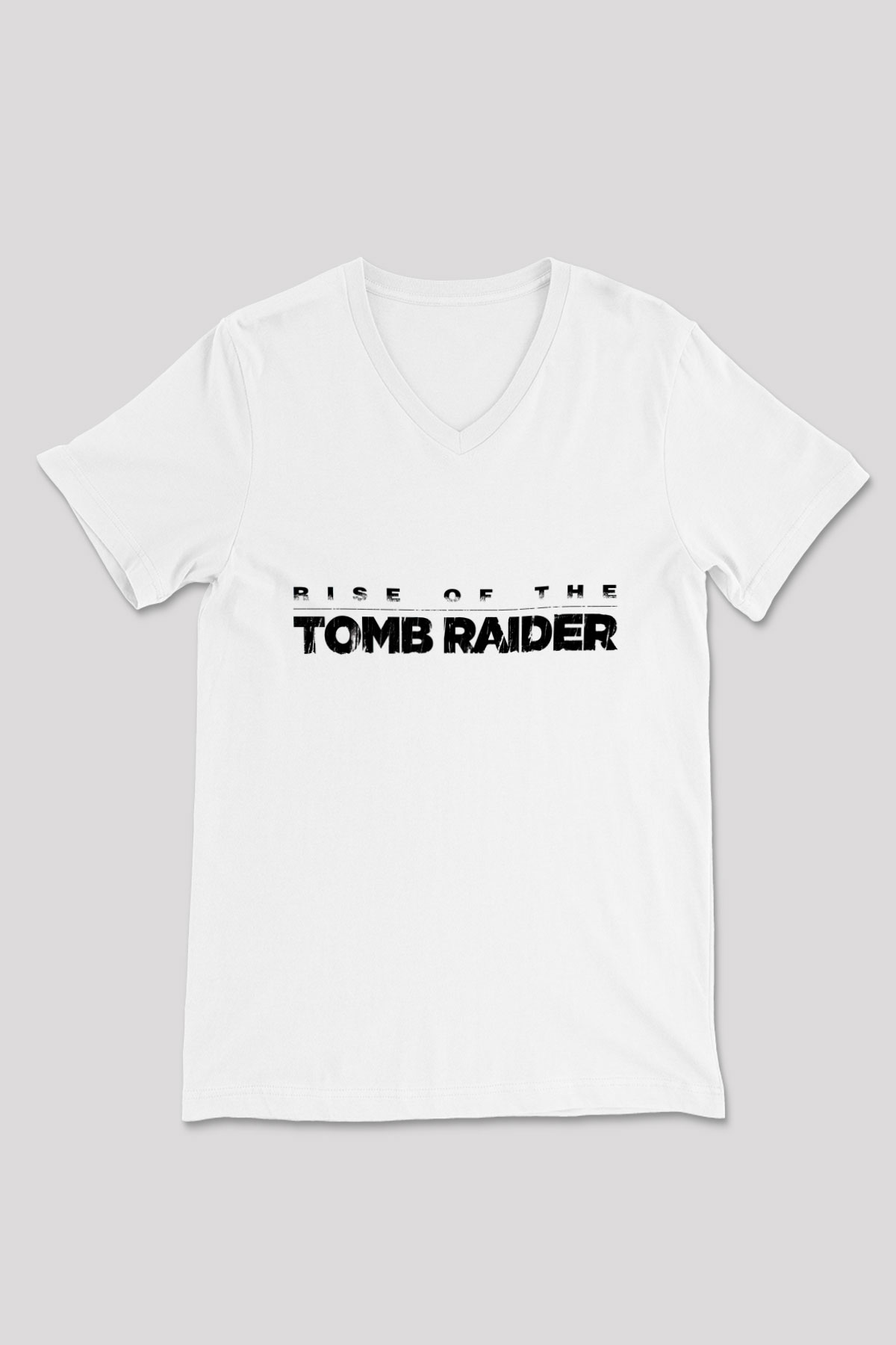 Tomb Raider Beyaz Unisex V Yaka Tişört T-Shirt