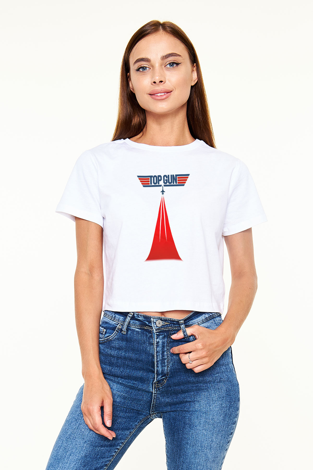 Top Gun Beyaz Croptop Tişört
