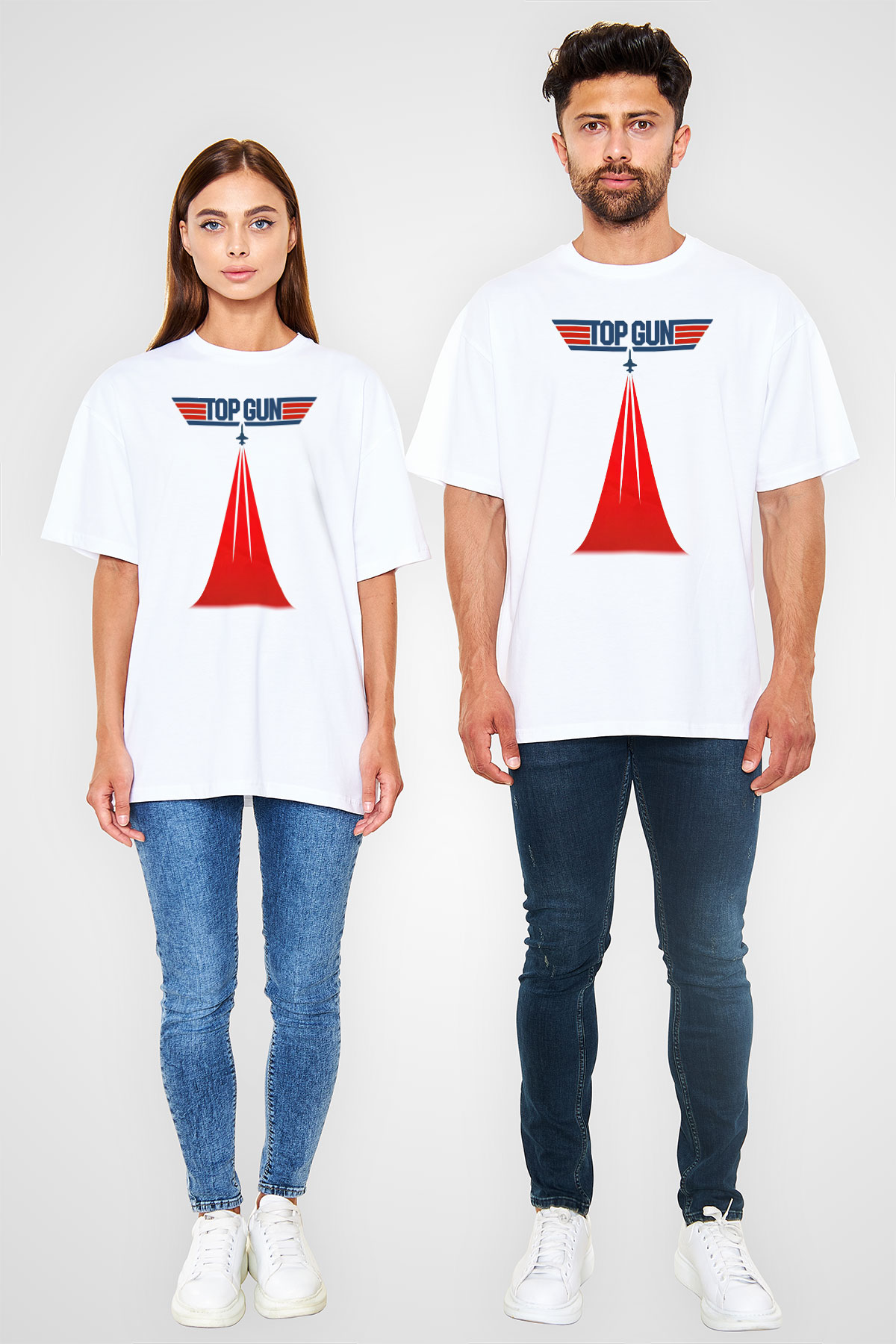 Top Gun Beyaz Unisex Oversize Tişört T-Shirt
