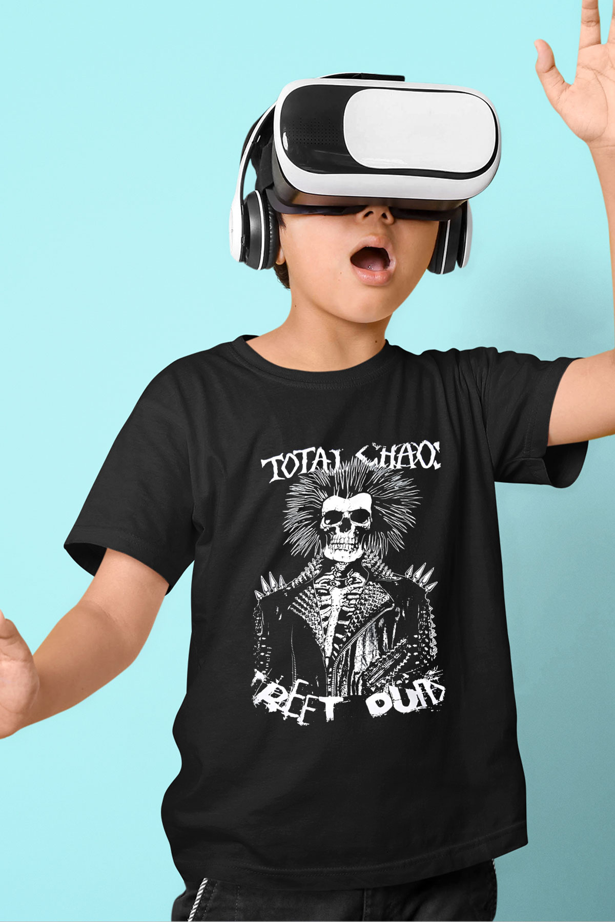 Total Chaos Baskılı Unisex Siyah Çocuk Tişört - Tshirt