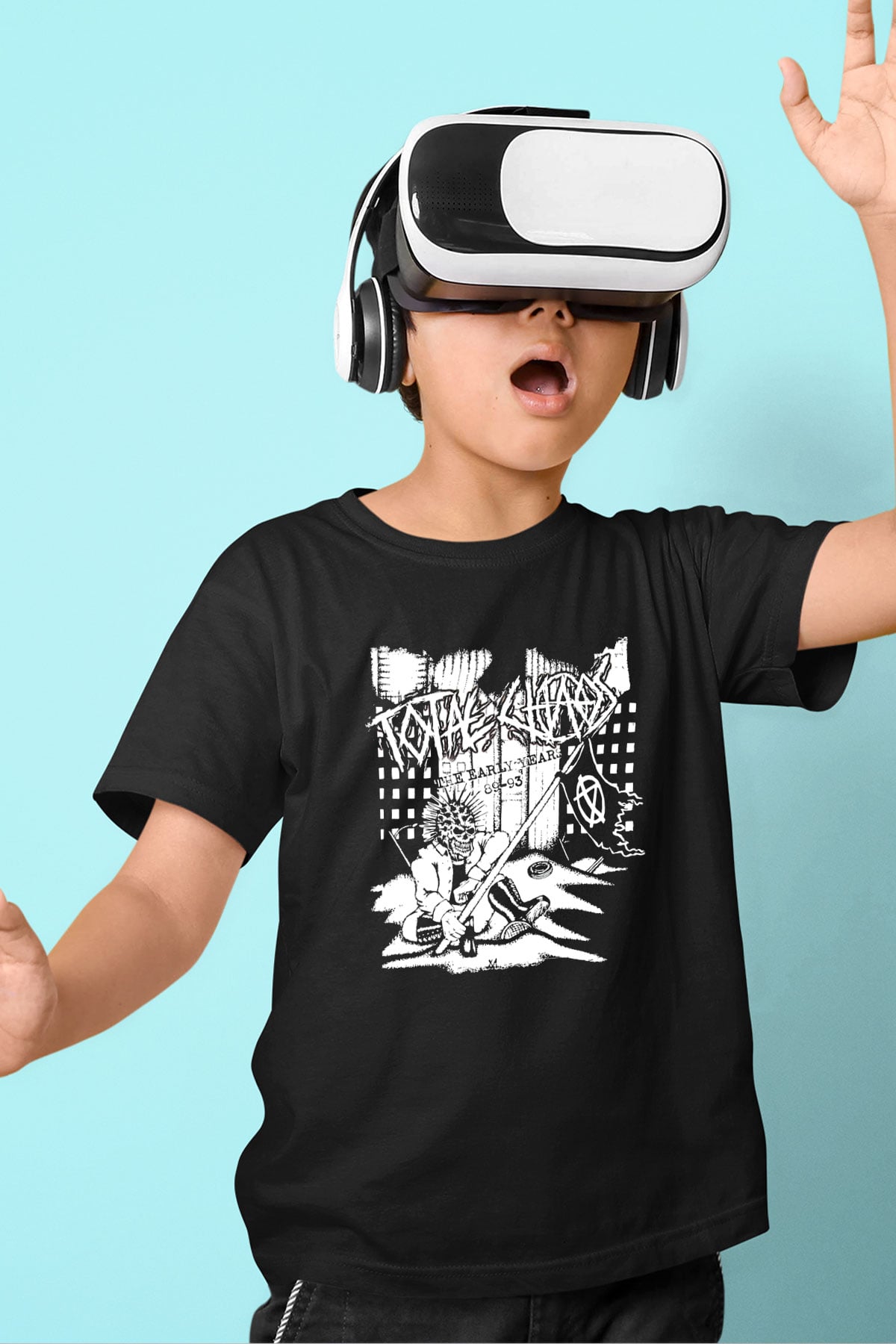 Total Chaos Baskılı Unisex Siyah Çocuk Tişört - Tshirt