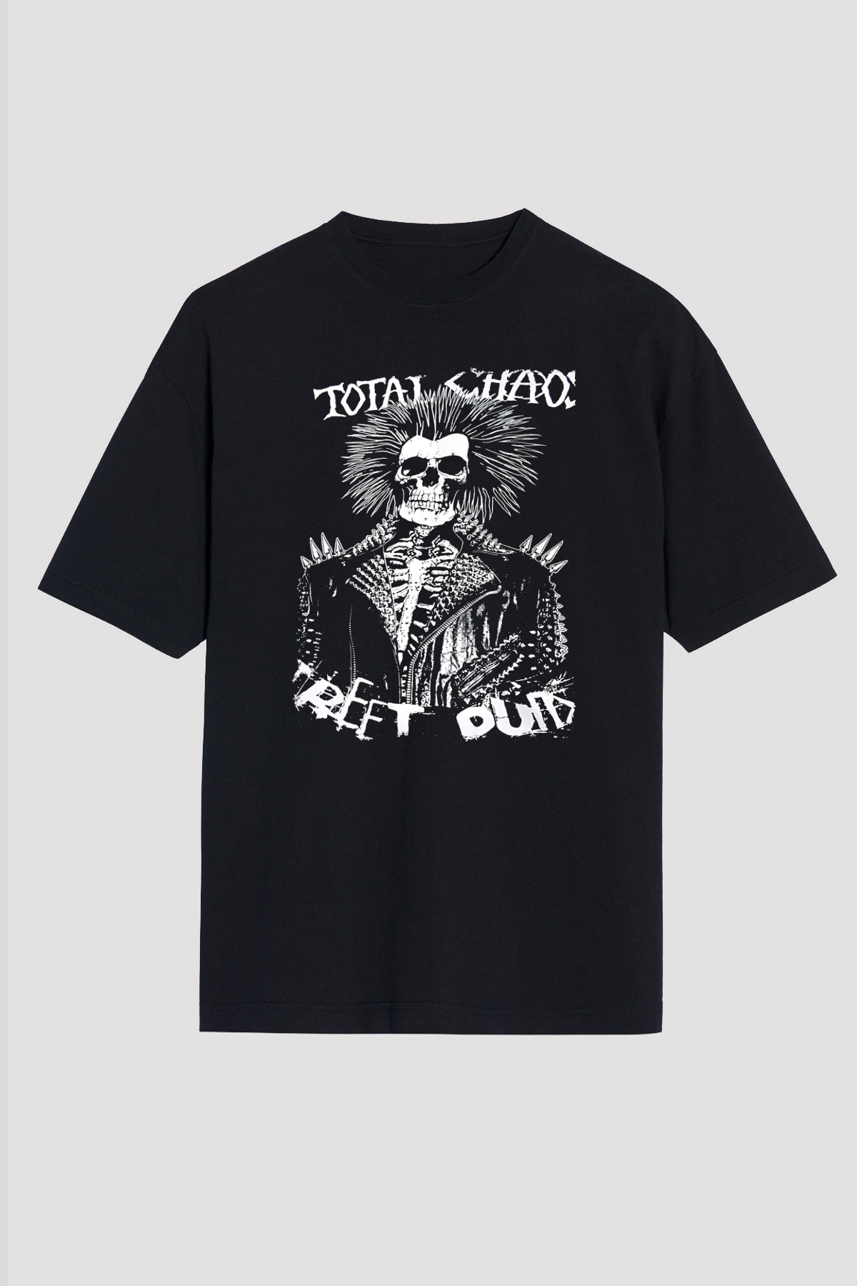 Total Chaos Baskılı Unisex Siyah Oversize Tişört - Tshirt