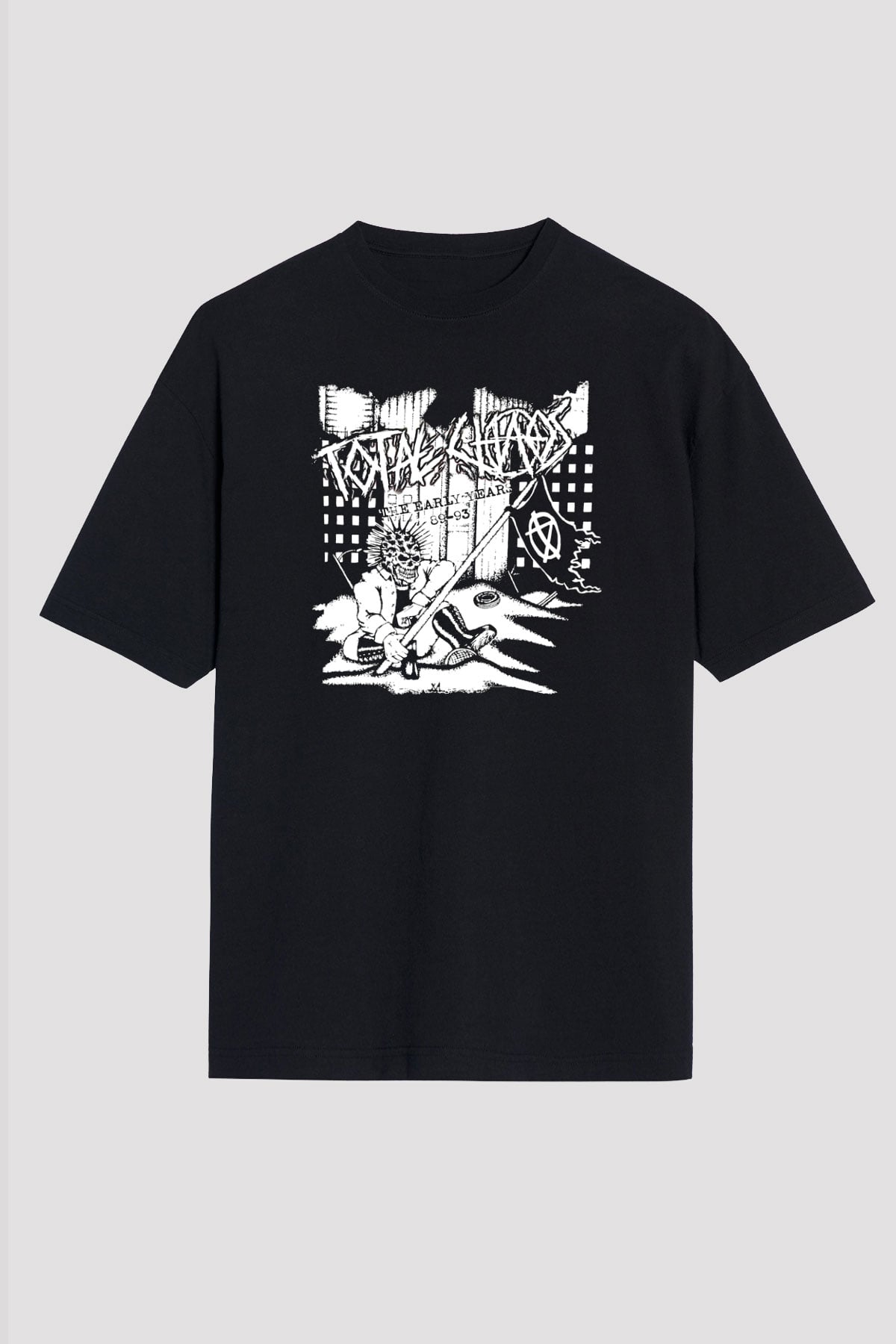 Total Chaos Baskılı Unisex Siyah Oversize Tişört - Tshirt
