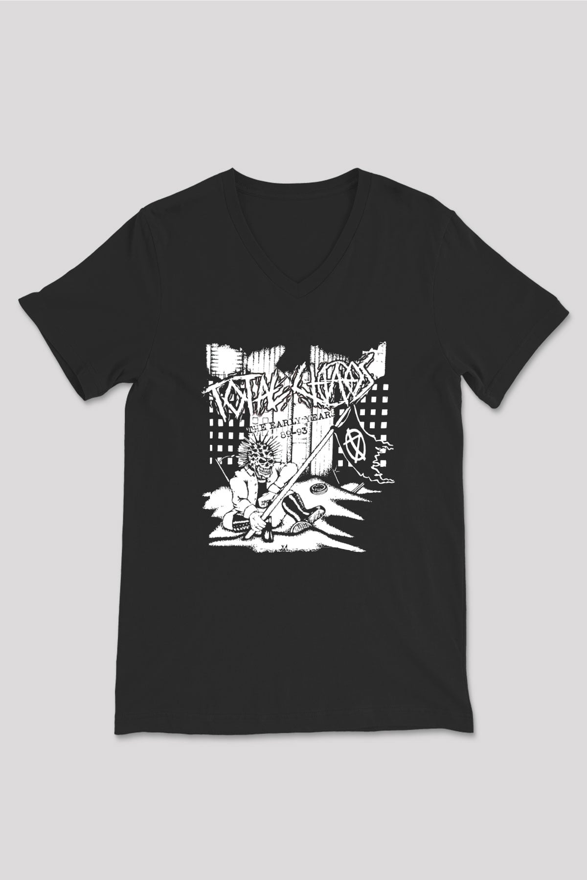 Total Chaos Baskılı Unisex Siyah V Yaka Tişört - Tshirt