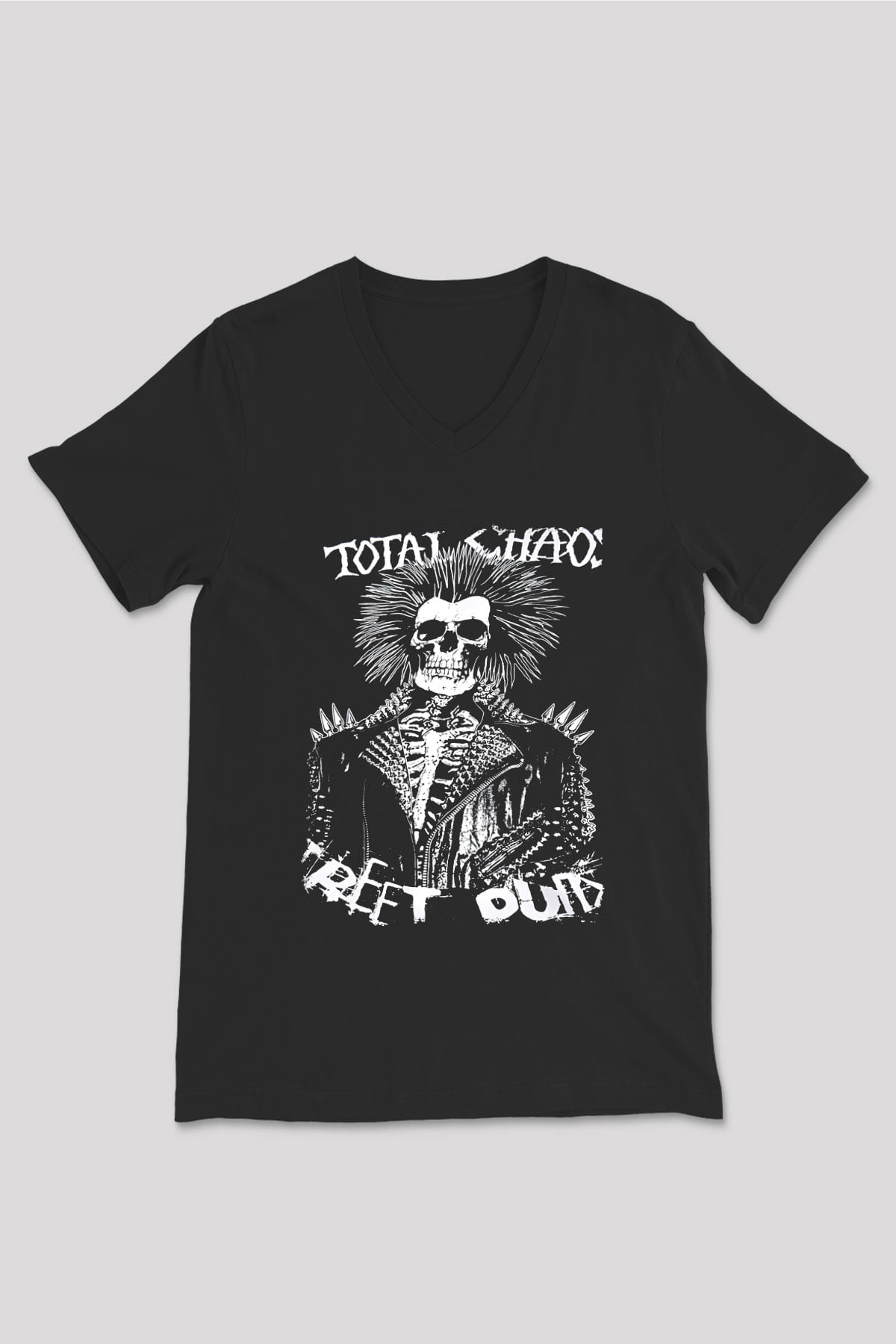 Total Chaos Baskılı Unisex Siyah V Yaka Tişört - Tshirt