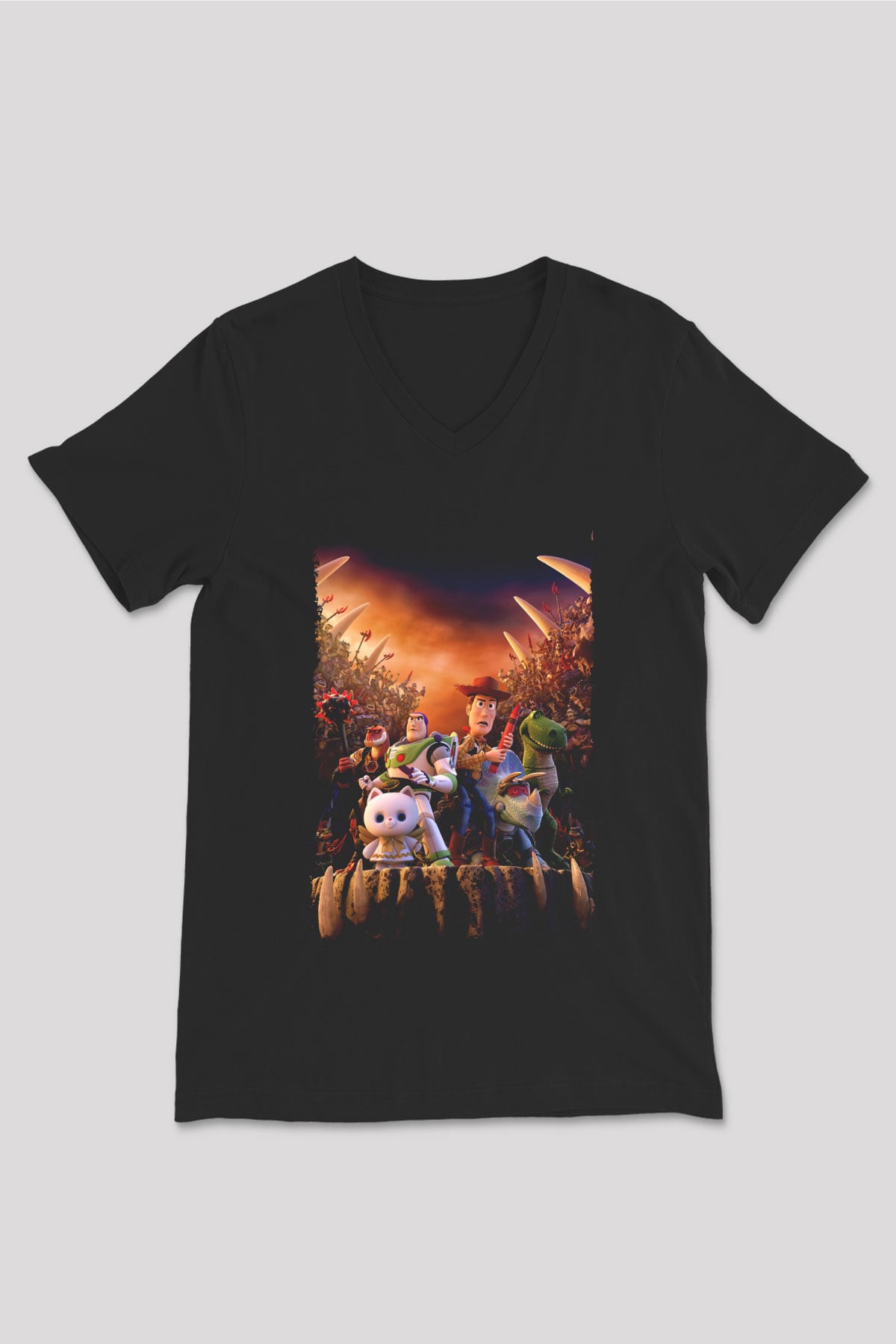 Toy Story Siyah Unisex V Yaka Tişört