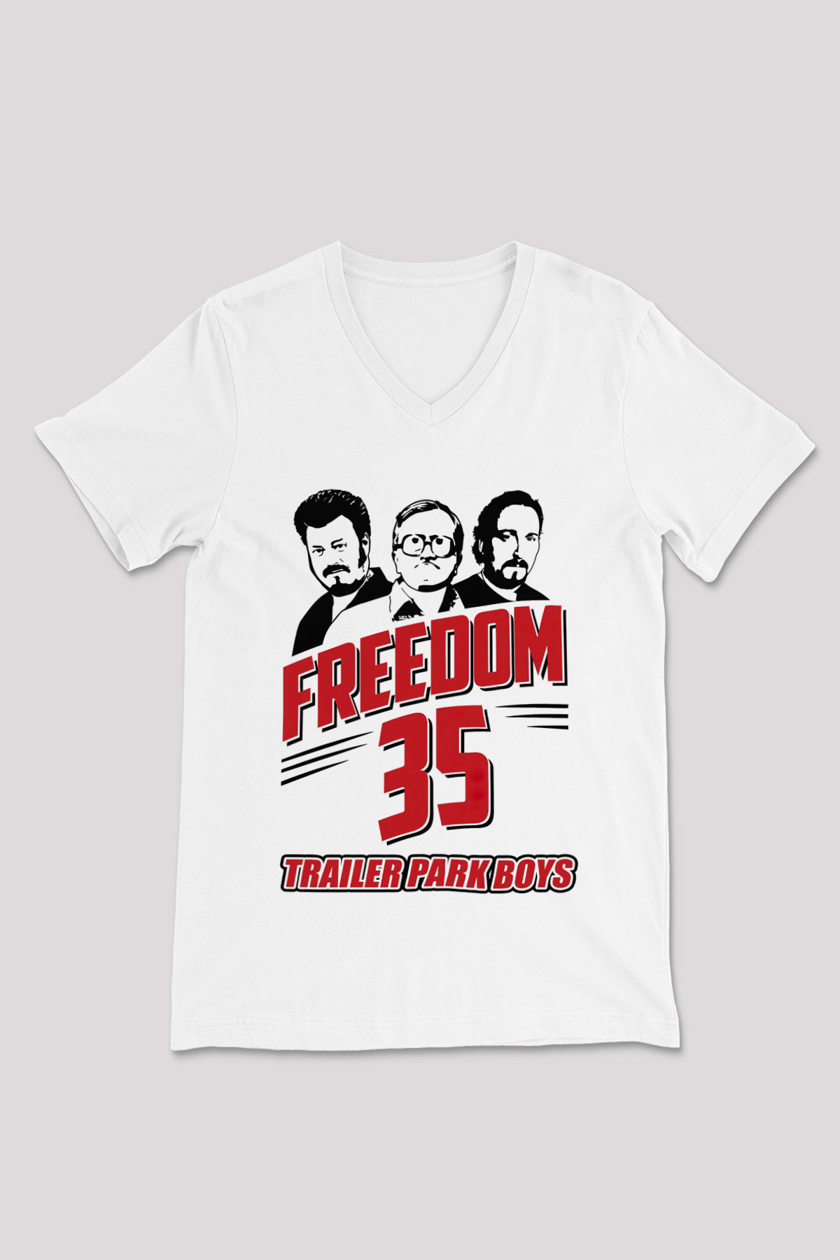 Trailer Park Boys Beyaz Unisex V Yaka Tişört T-Shirt