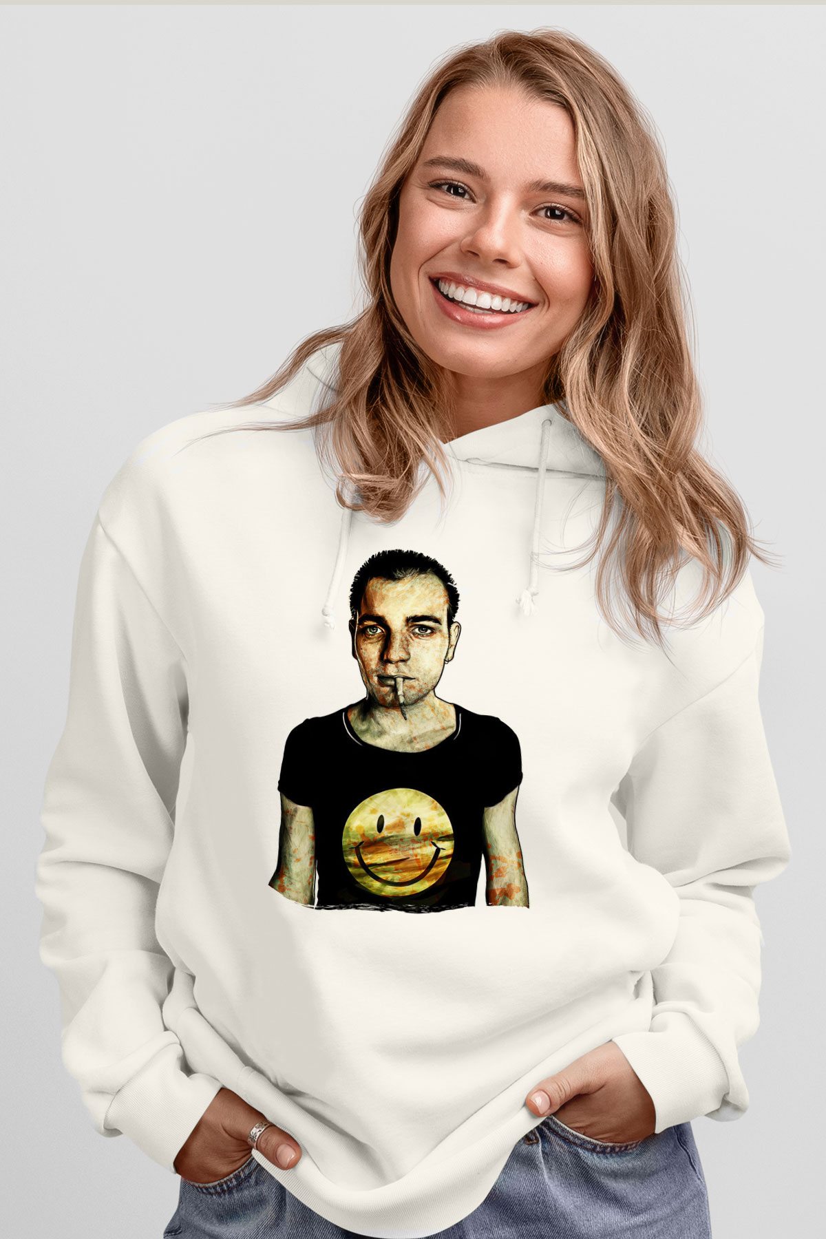 Trainspotting Baskılı Beyaz Unisex Hoodie