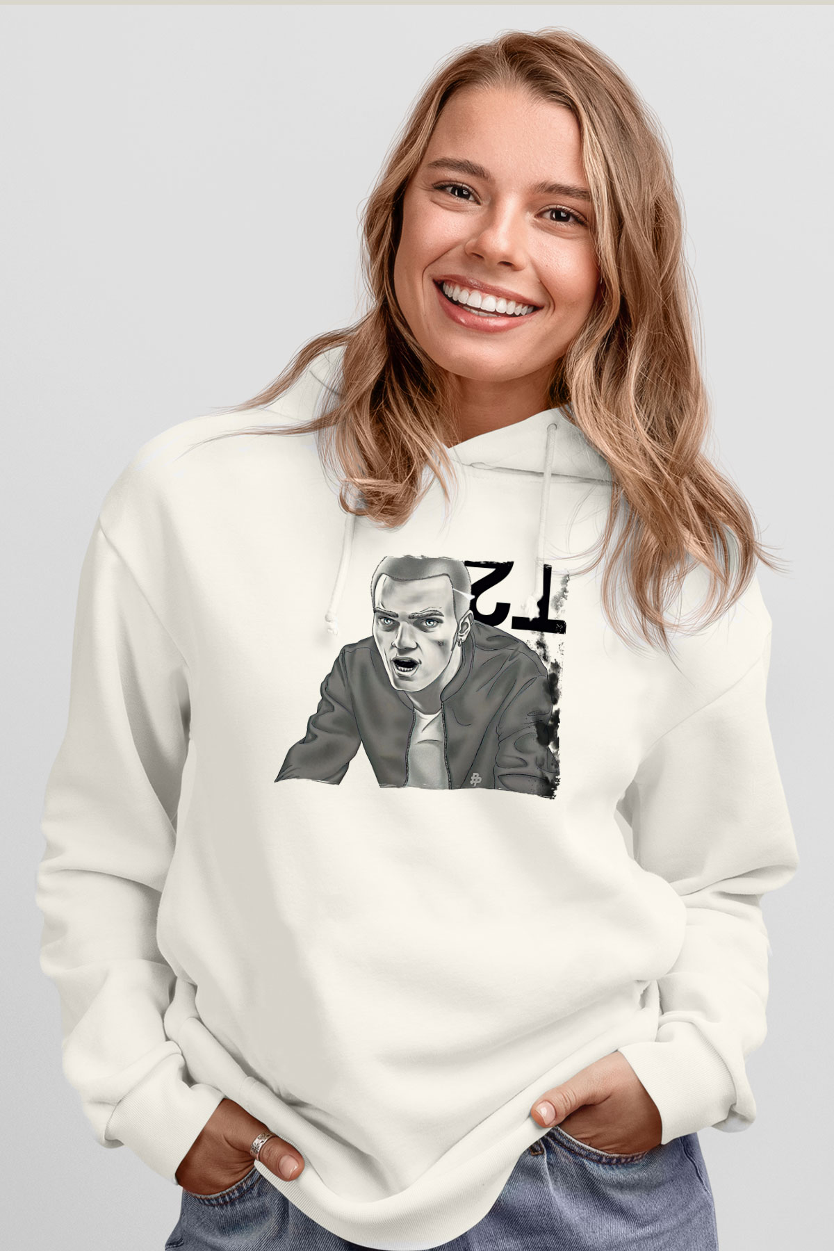 Trainspotting Baskılı Beyaz Unisex Hoodie