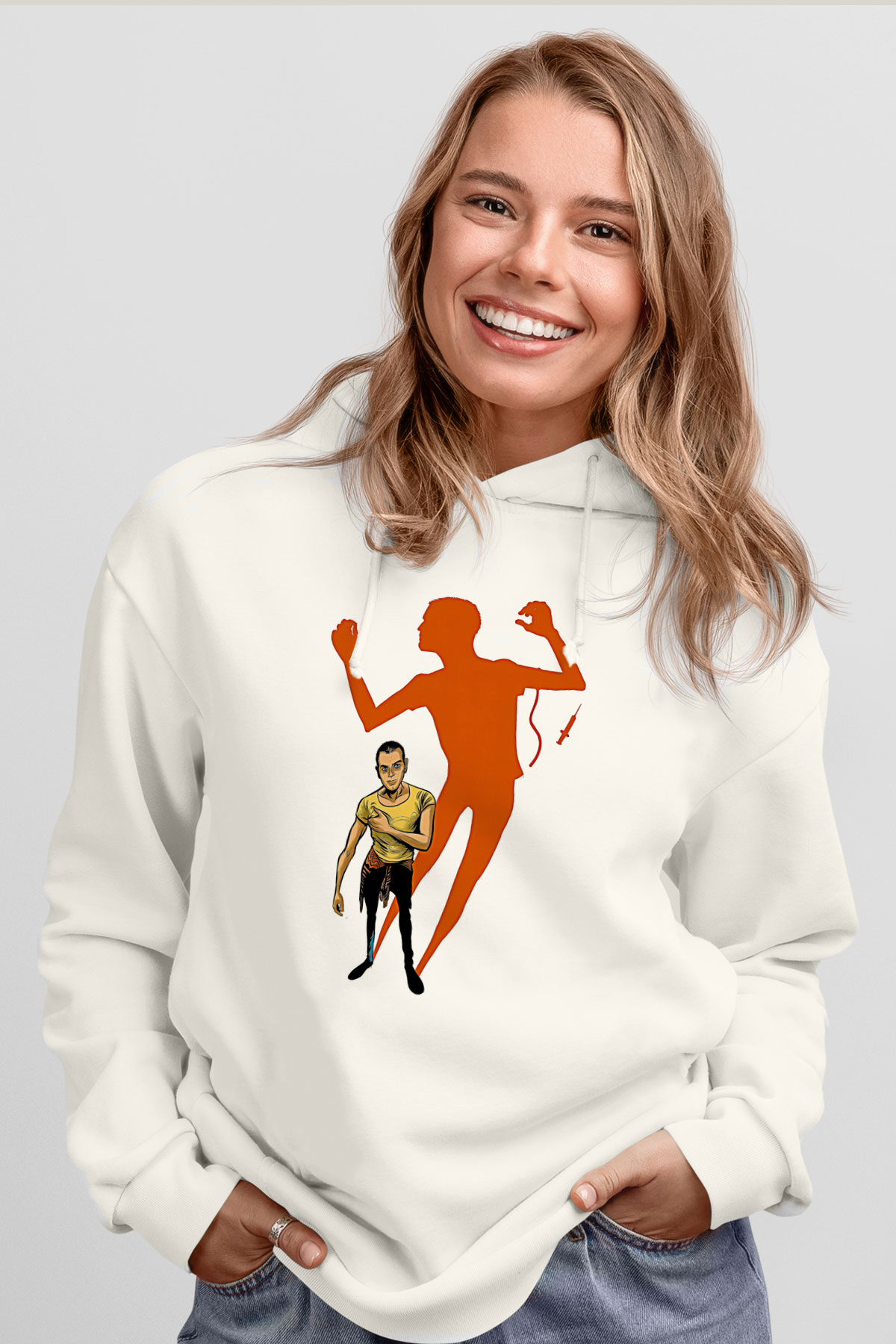 Trainspotting Baskılı Beyaz Unisex Hoodie
