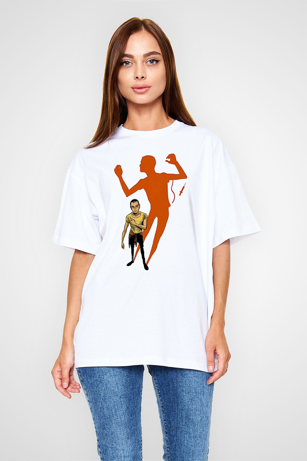 Trainspotting Baskılı Beyaz Unisex Oversize Tişört - Tshirt