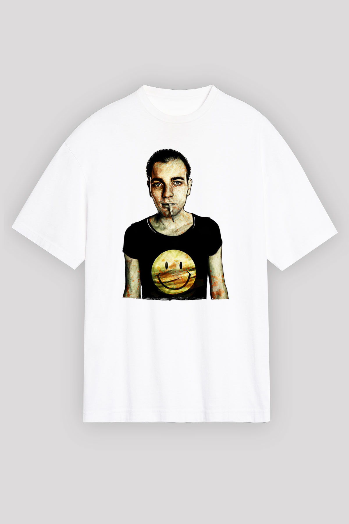 Trainspotting Baskılı Beyaz Unisex Oversize Tişört - Tshirt