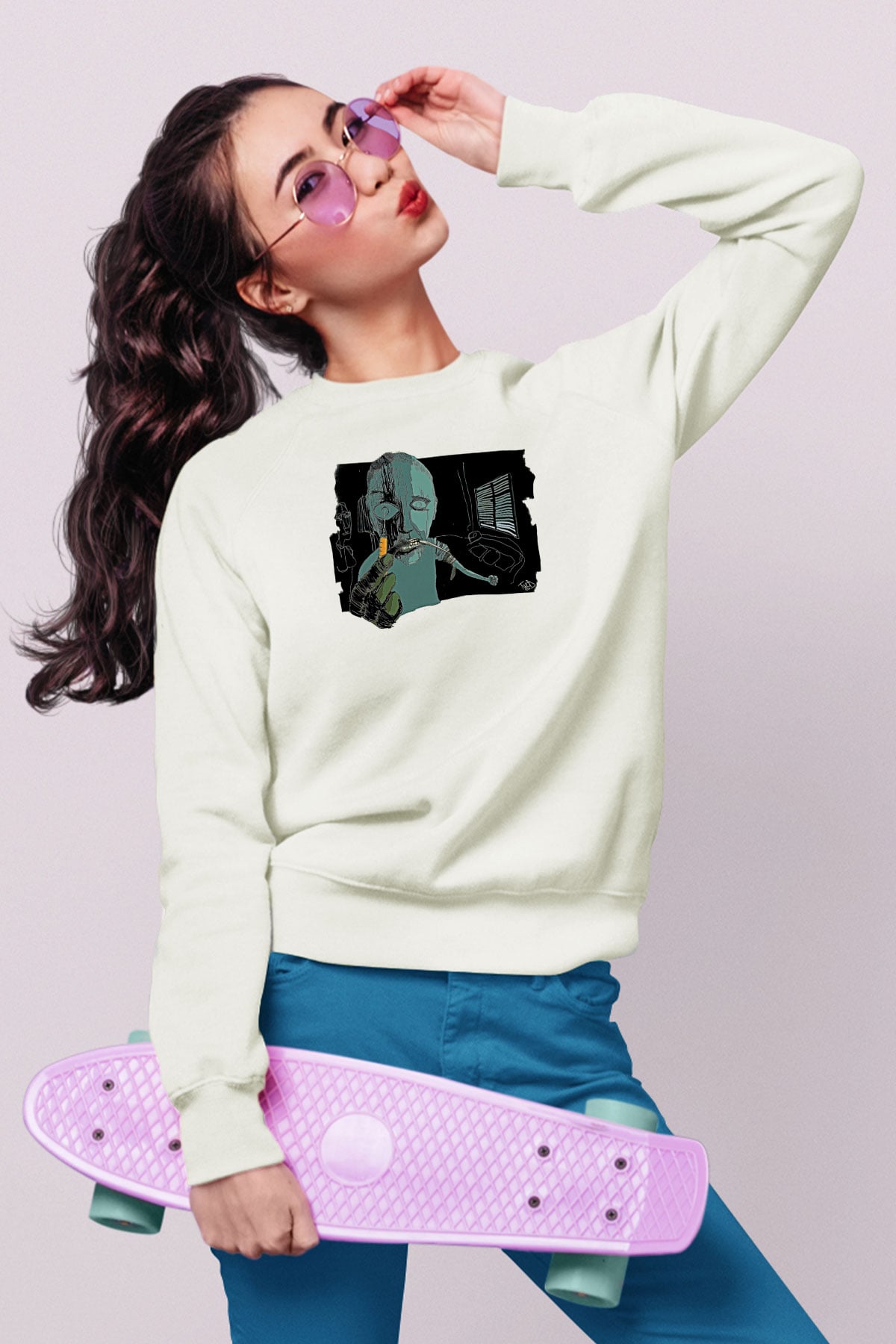 Trainspotting Baskılı Beyaz Unisex Sweatshirt