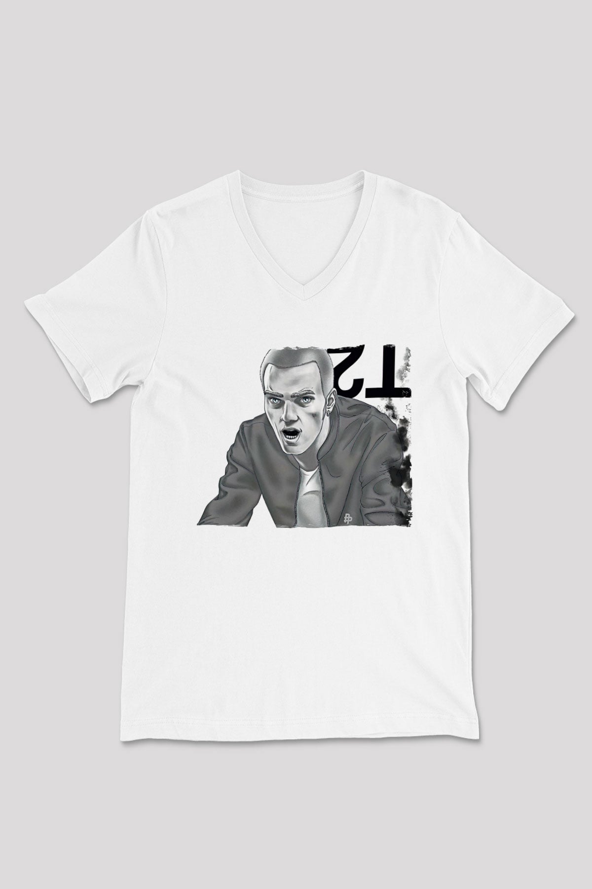 Trainspotting Baskılı Beyaz Unisex V Yaka Tişört - Tshirt