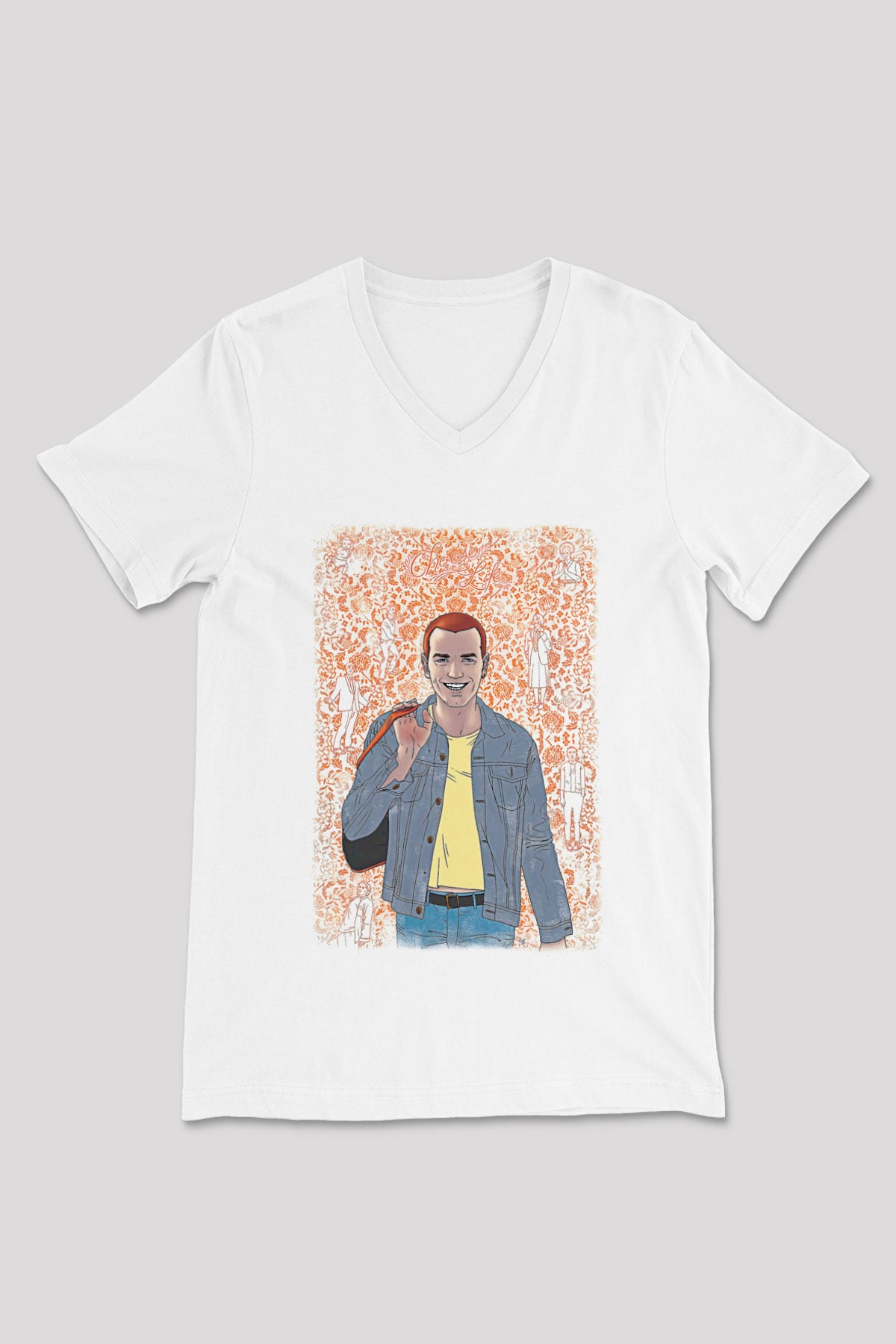 Trainspotting Baskılı Beyaz Unisex V Yaka Tişört - Tshirt