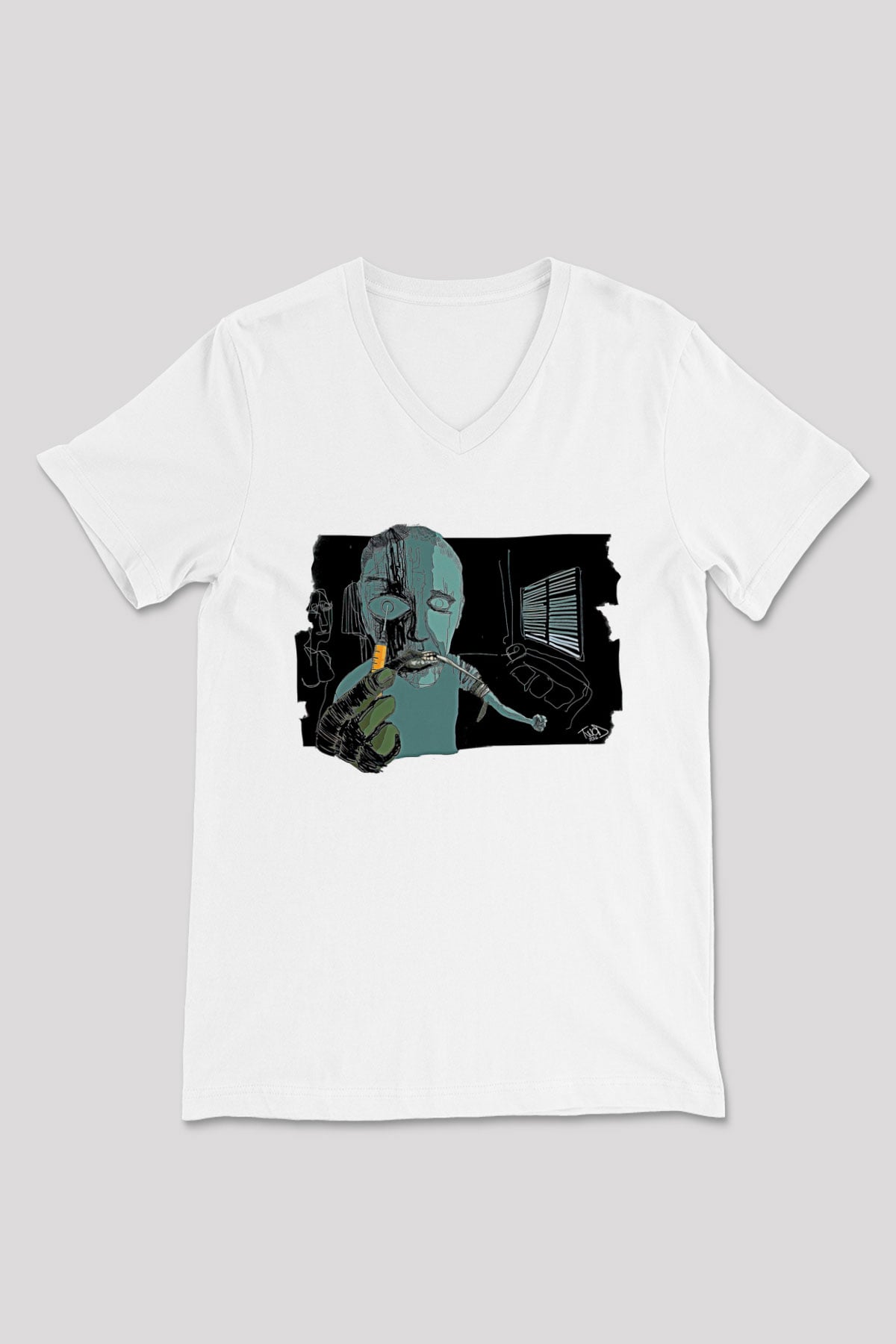 Trainspotting Baskılı Beyaz Unisex V Yaka Tişört - Tshirt