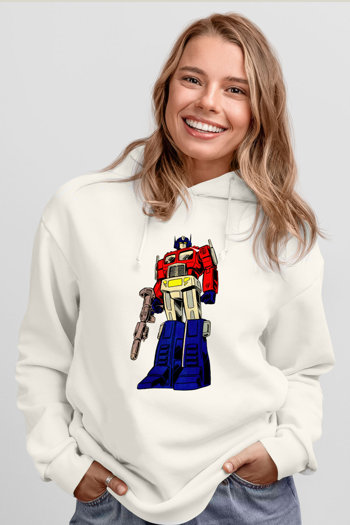 Transformers Beyaz Unisex Hoodie