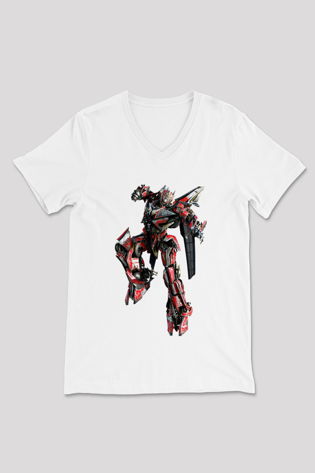 Transformers Beyaz Unisex V Yaka Tişört