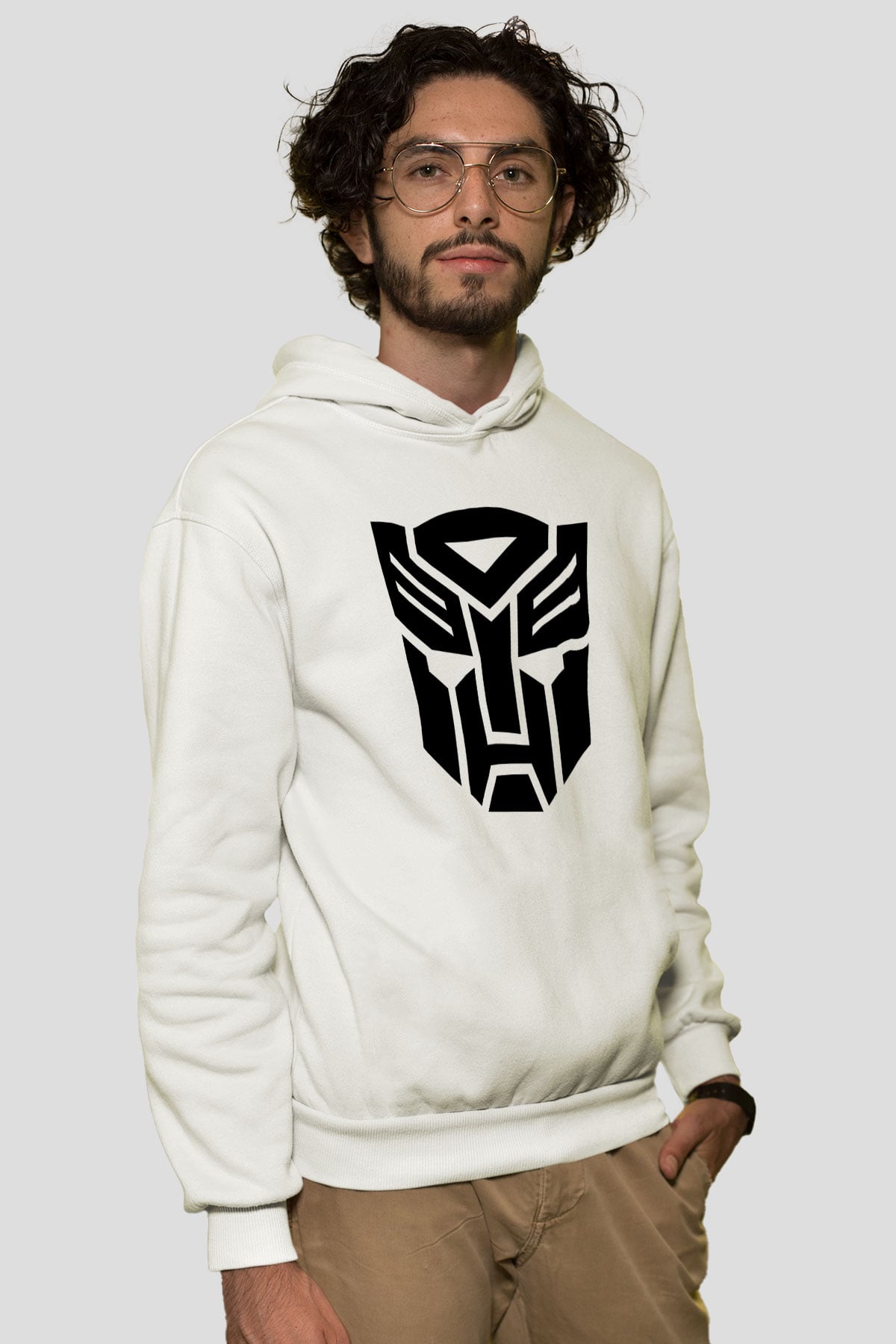 Transformers Tv Beyaz Unisex Kapşonlu Sweatshirt