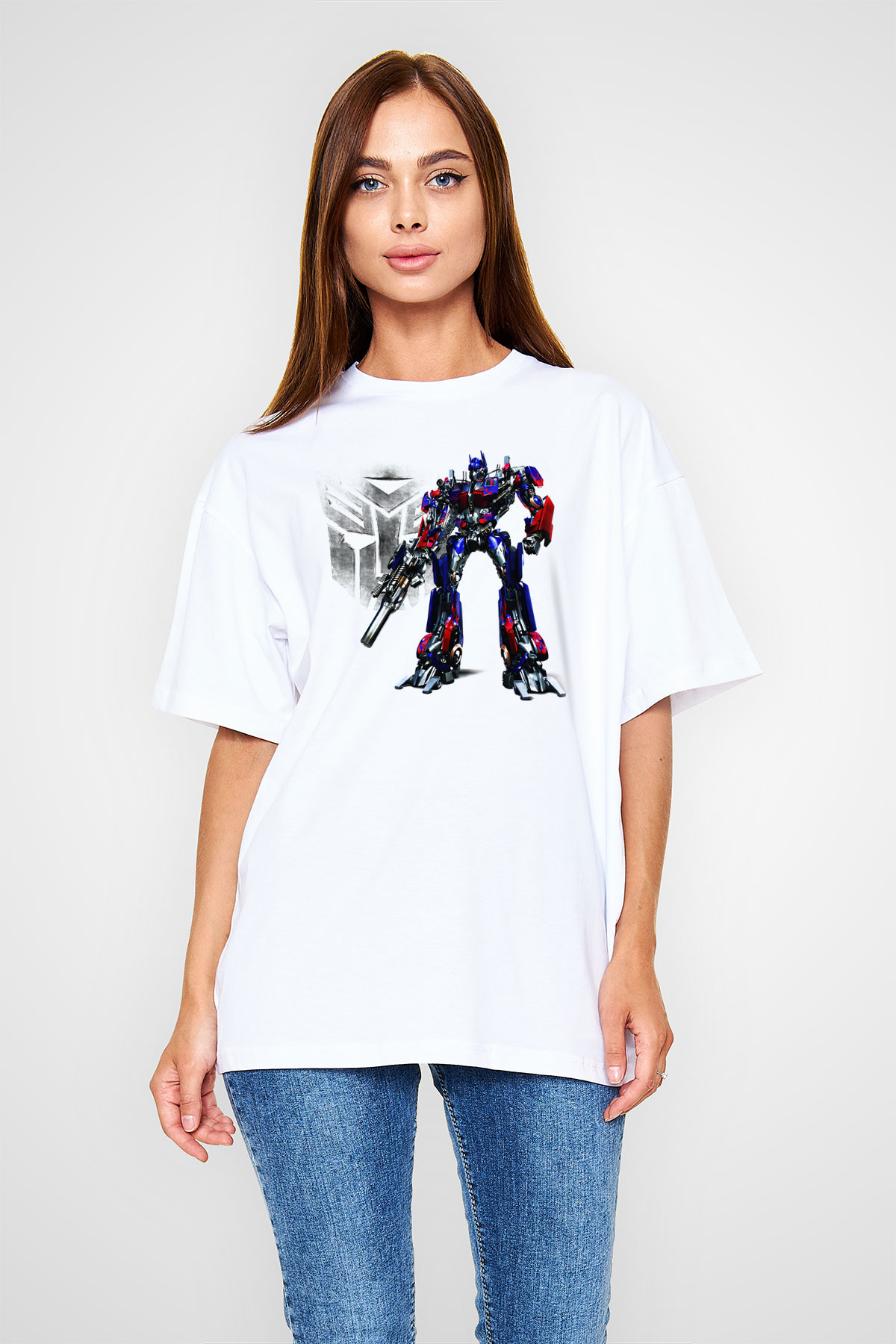 Transformers Tv Beyaz Unisex Oversize Tişört T-Shirt