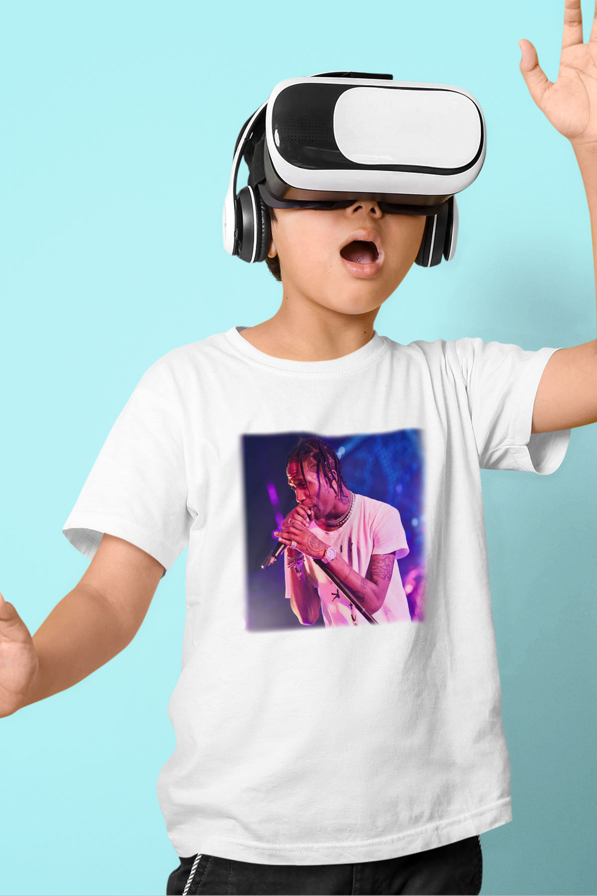 Travis Scott Baskılı Beyaz Unisex Çocuk Tişört