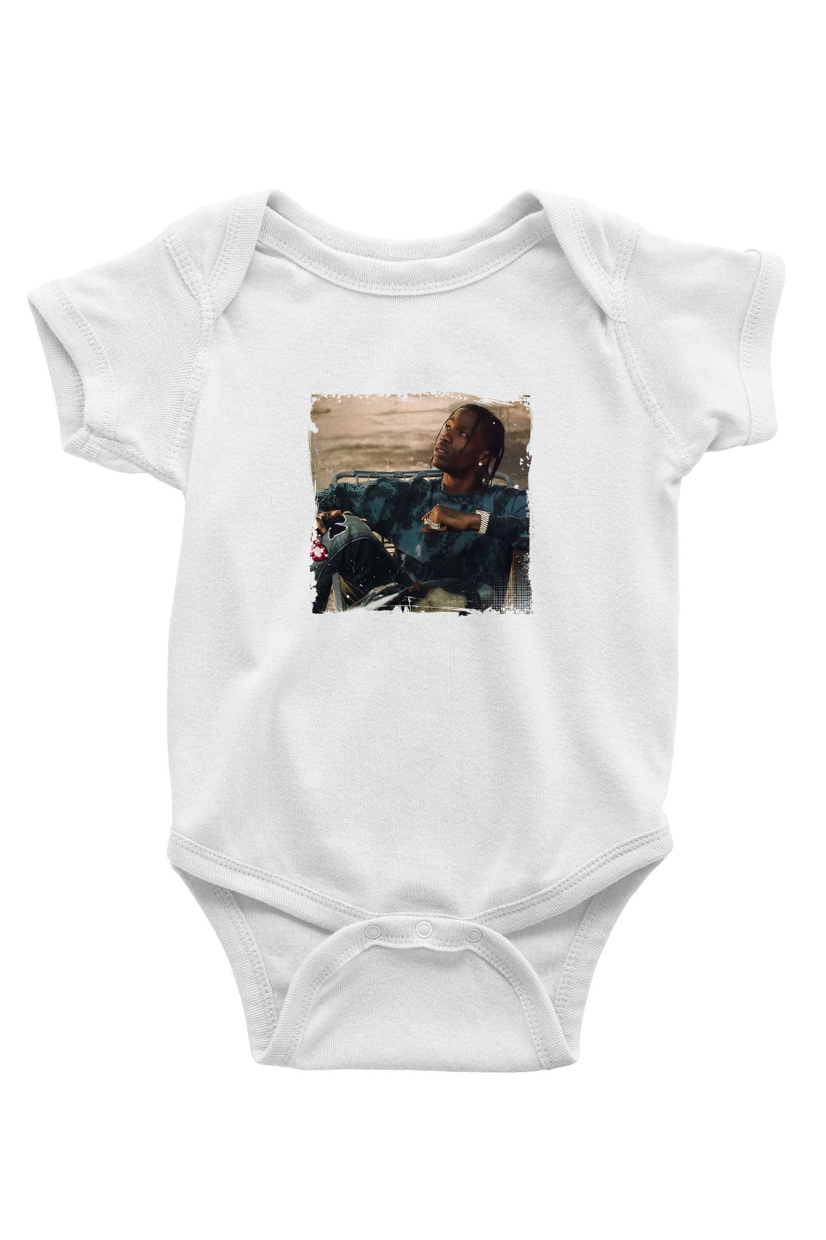Travis Scott Baskılı Unisex Beyaz Bebek Body - Zıbın