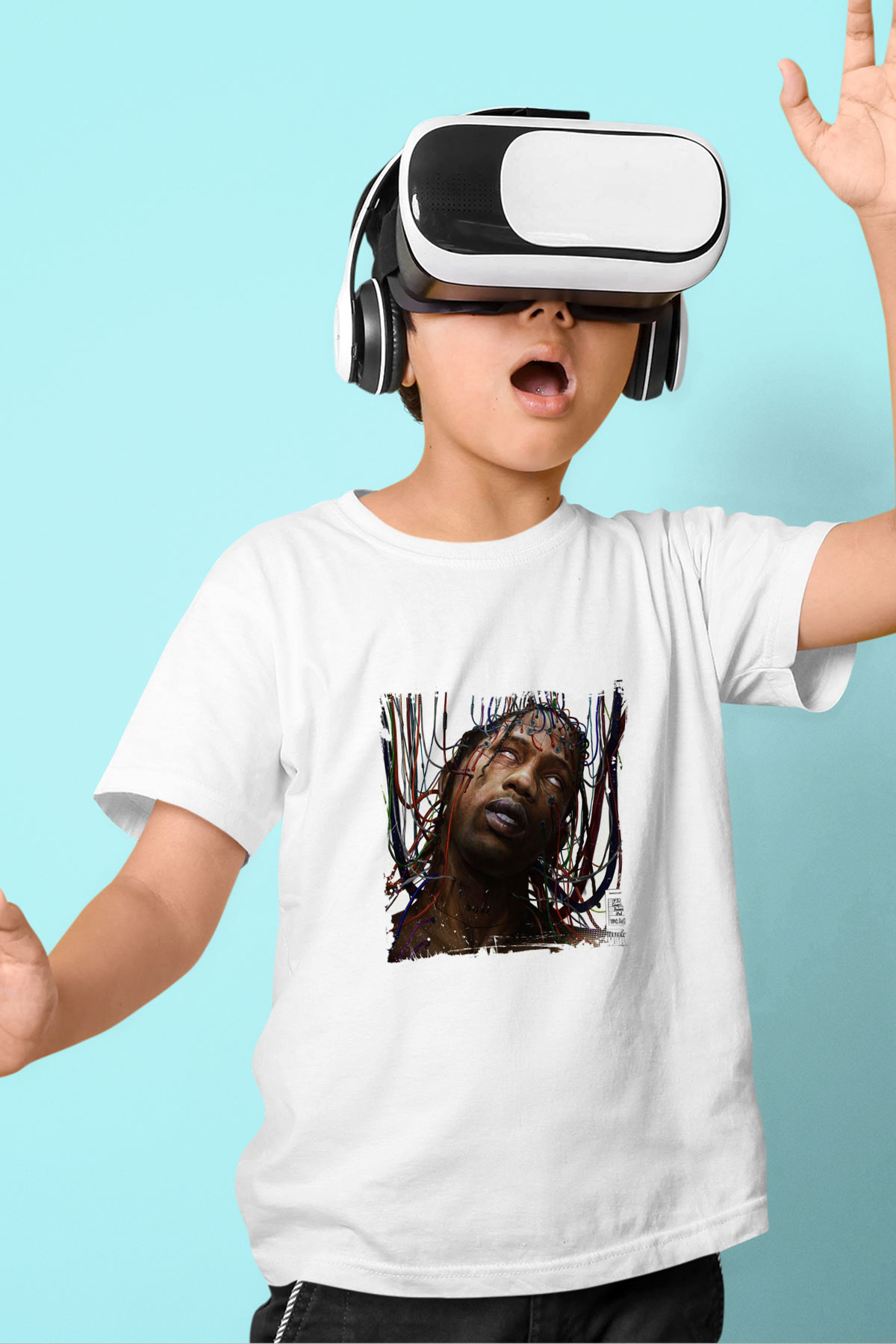 Travis Scott Baskılı Unisex Beyaz Çocuk Tişört