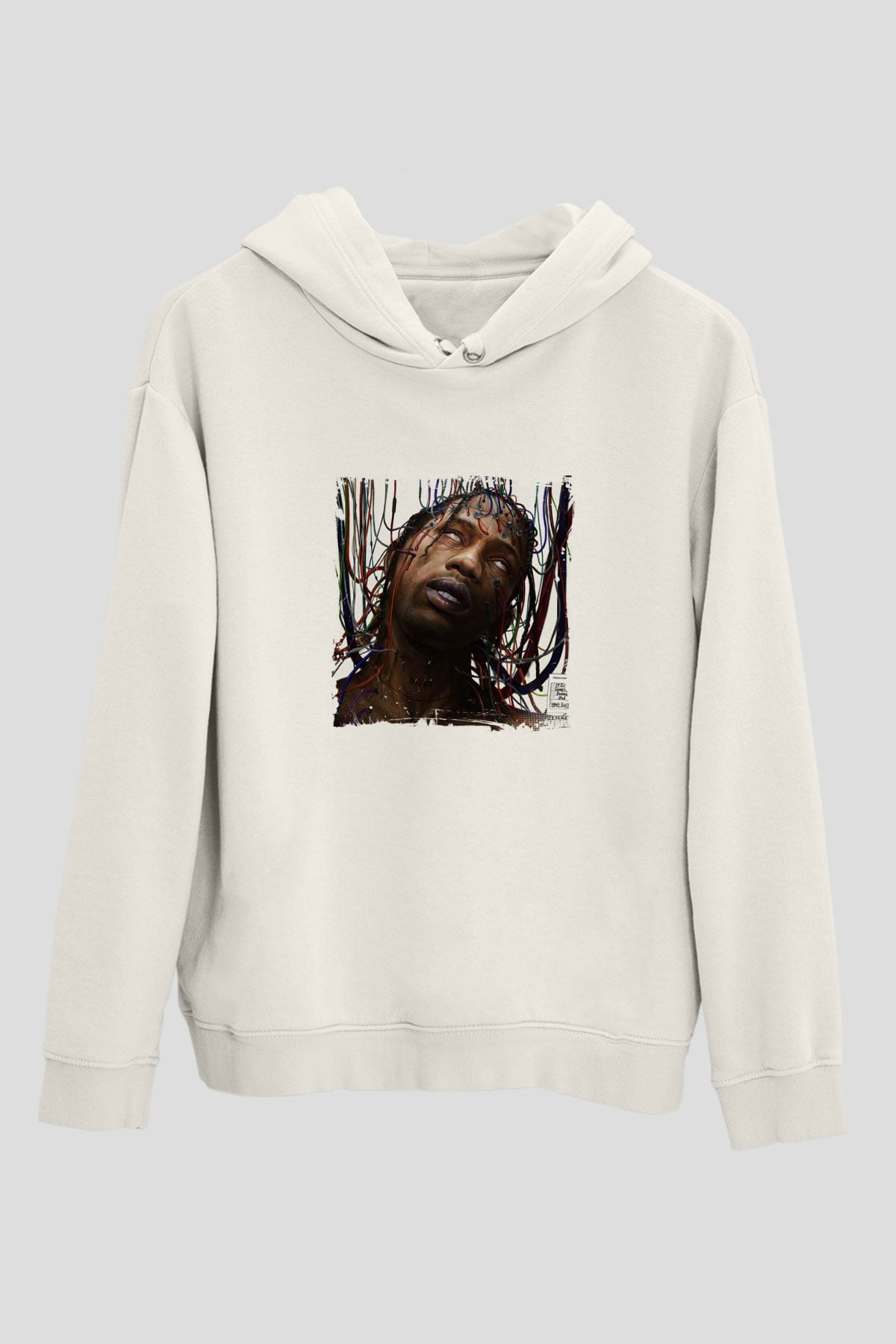 Travis Scott Baskılı Unisex Beyaz Kapüşonlu Sweatshirt