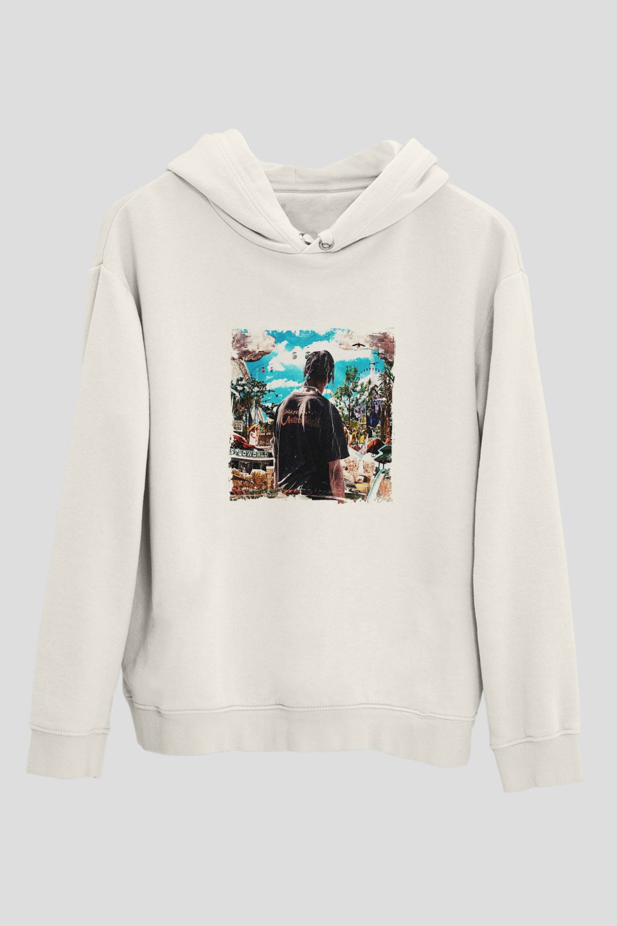 Travis Scott Baskılı Unisex Beyaz Kapüşonlu Sweatshirt