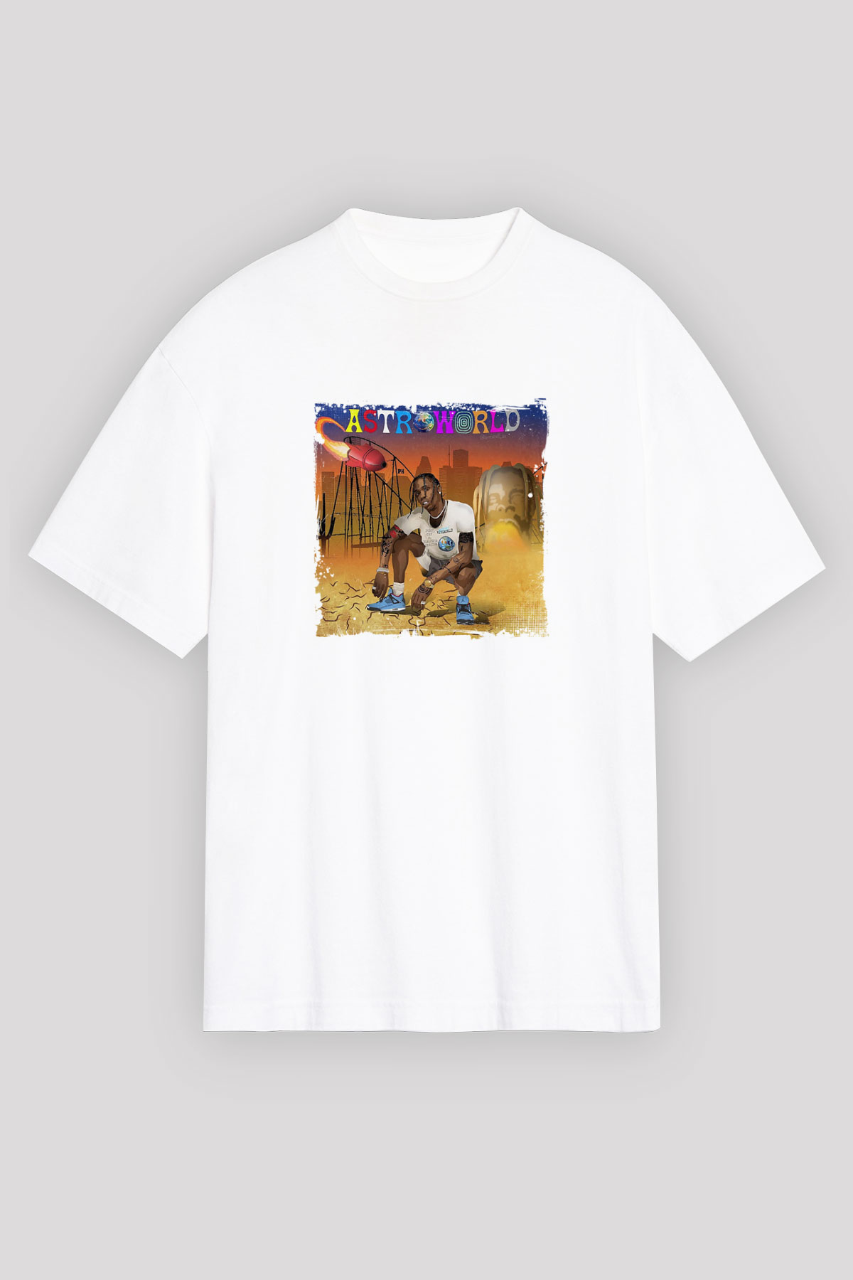 Travis Scott Baskılı Unisex Beyaz Tişört