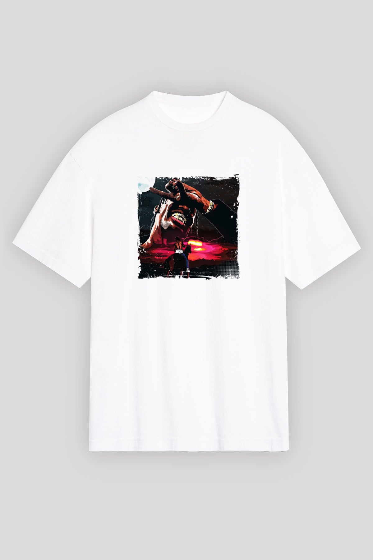 Travis Scott Baskılı Unisex Beyaz Tişört