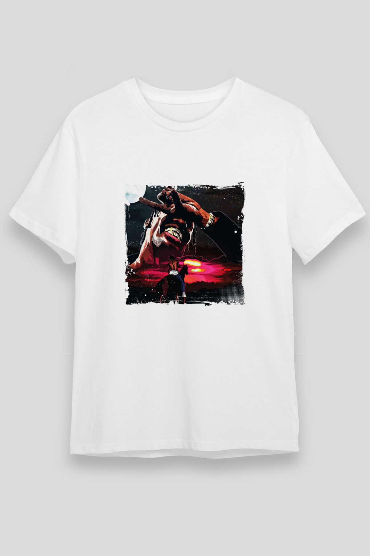 Travis Scott Baskılı Unisex Beyaz Tişört
