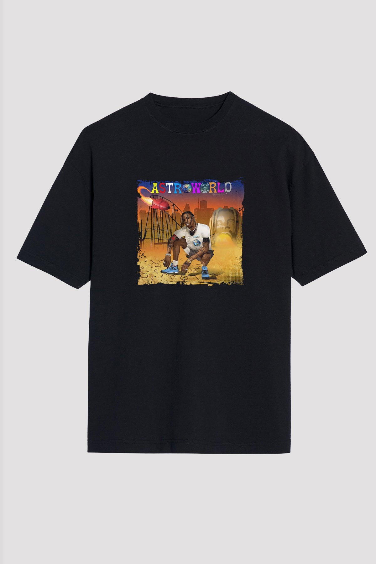 Travis Scott Baskılı Unisex Oversize Siyah Tişört