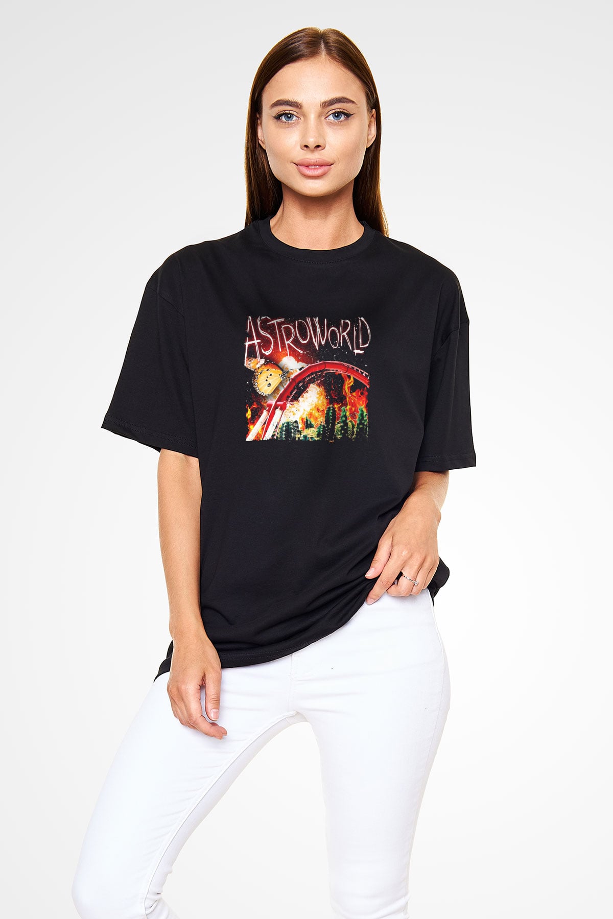 Travis Scott Baskılı Unisex Oversize Siyah Tişört