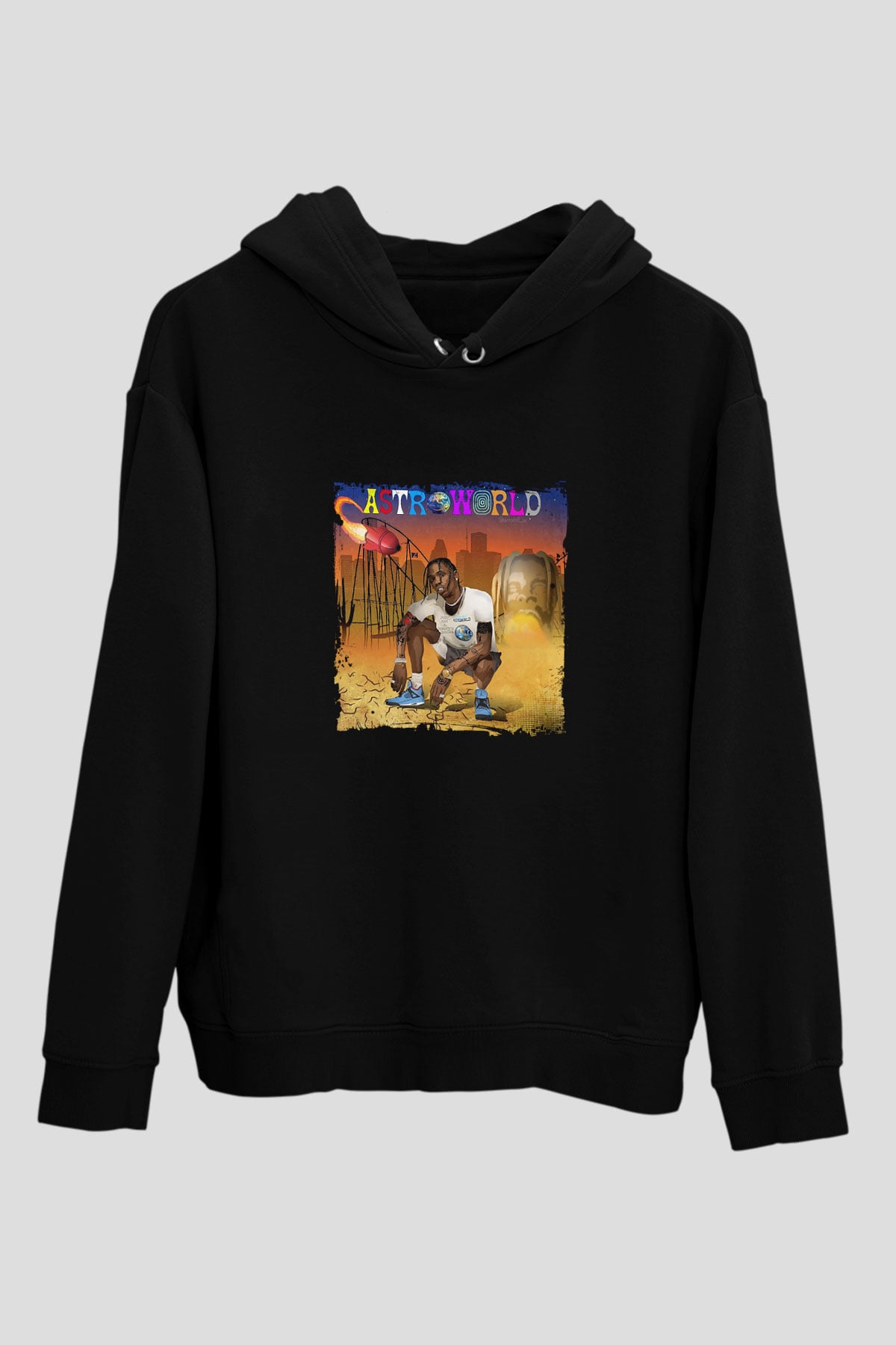 Travis Scott Baskılı Unisex Siyah Hoodie