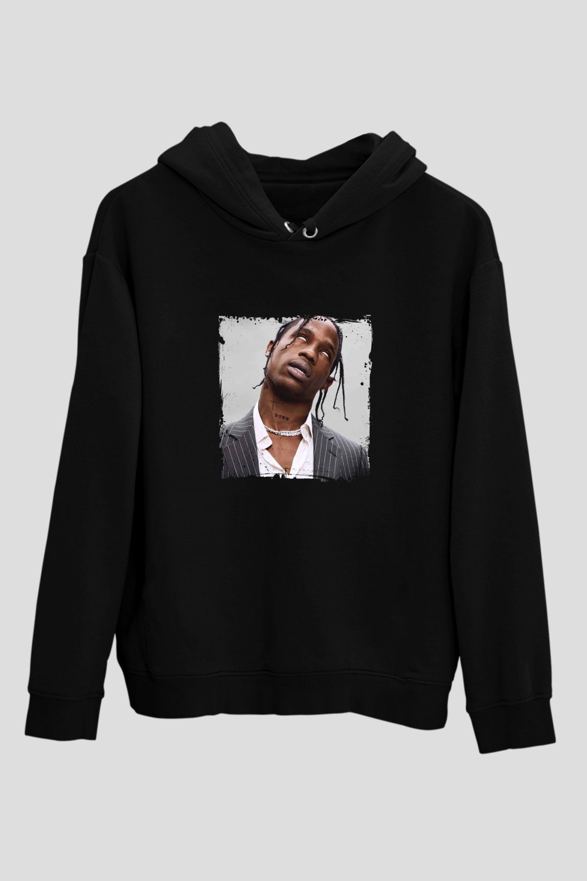 Travis Scott Baskılı Unisex Siyah Hoodie