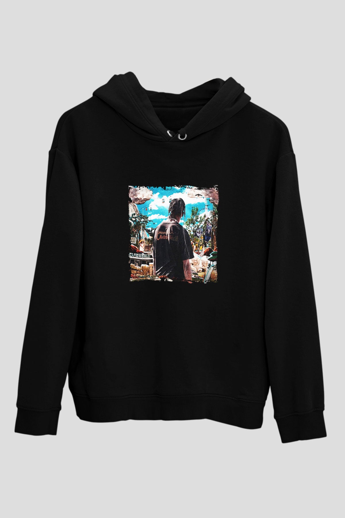 Travis Scott Baskılı Unisex Siyah Hoodie