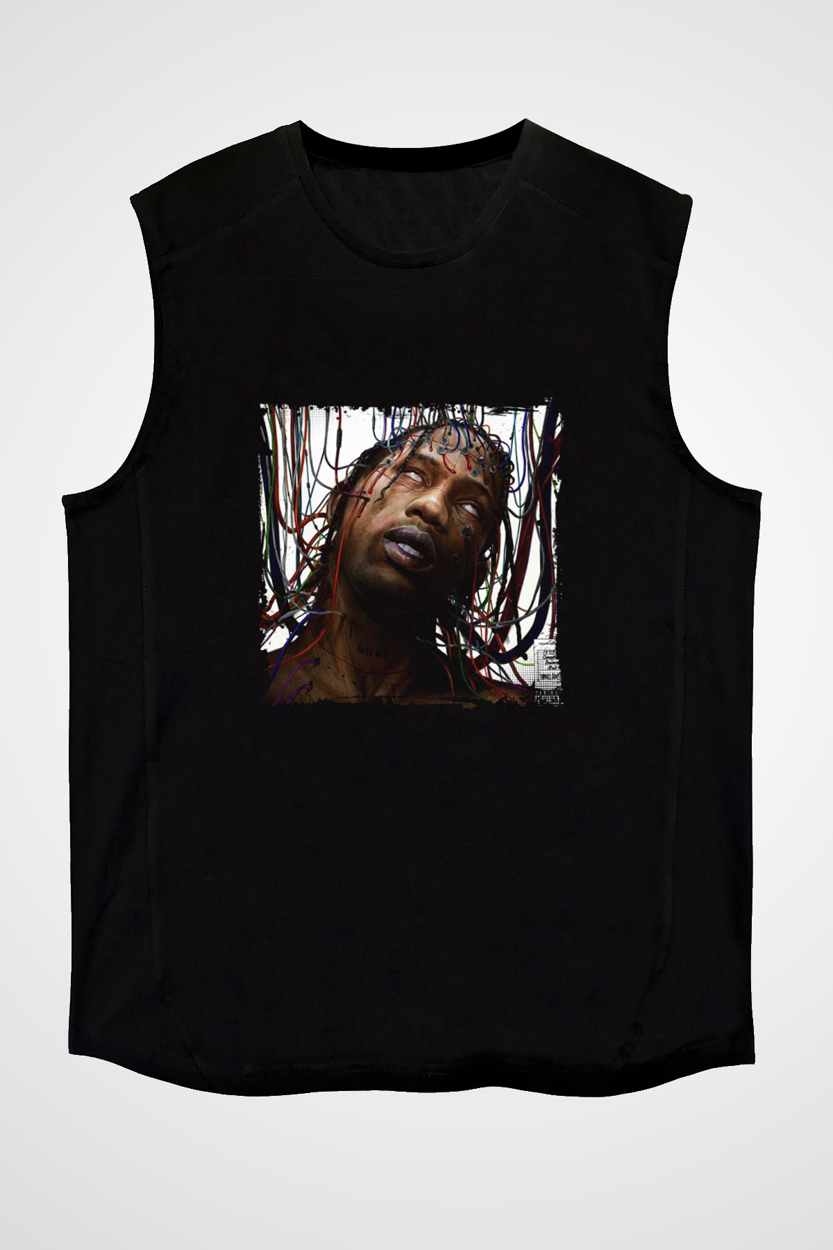 Travis Scott Baskılı Unisex Siyah Kolsuz Tişört