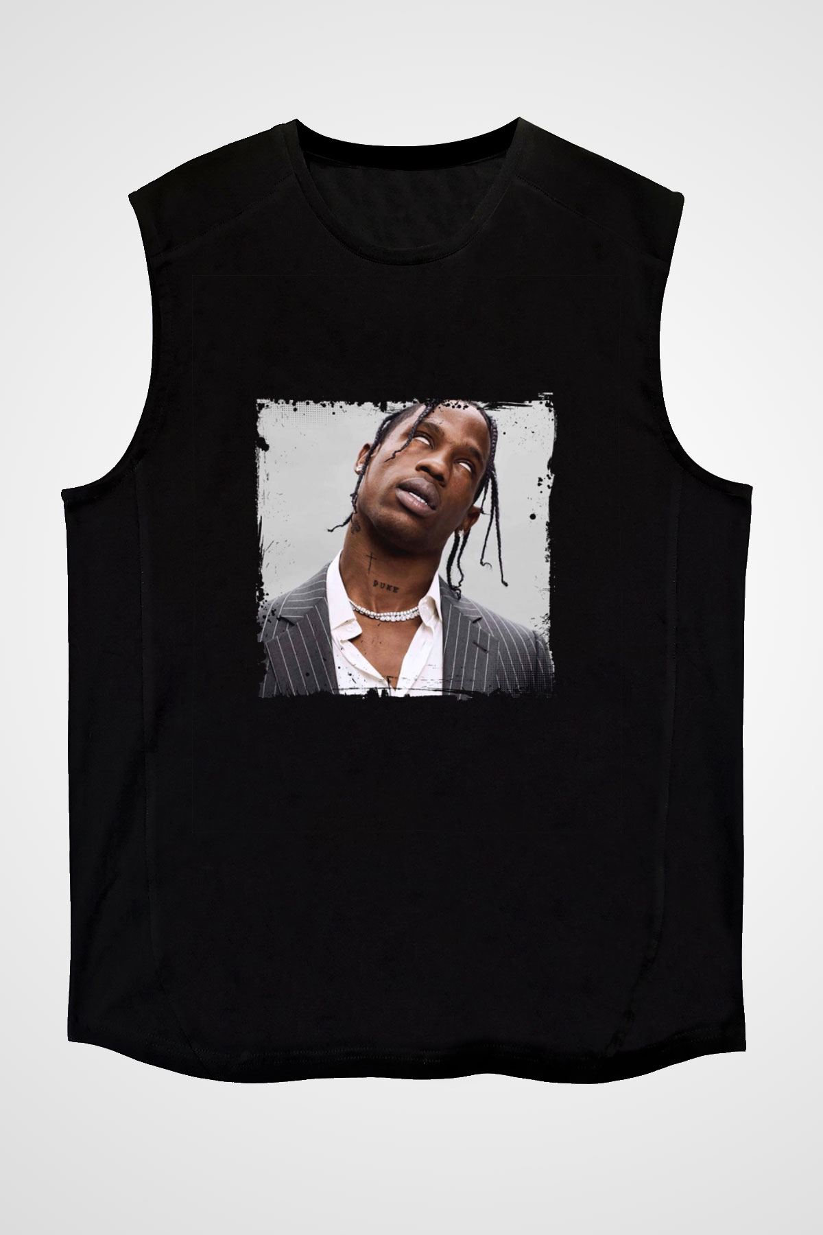 Travis Scott Baskılı Unisex Siyah Kolsuz Tişört