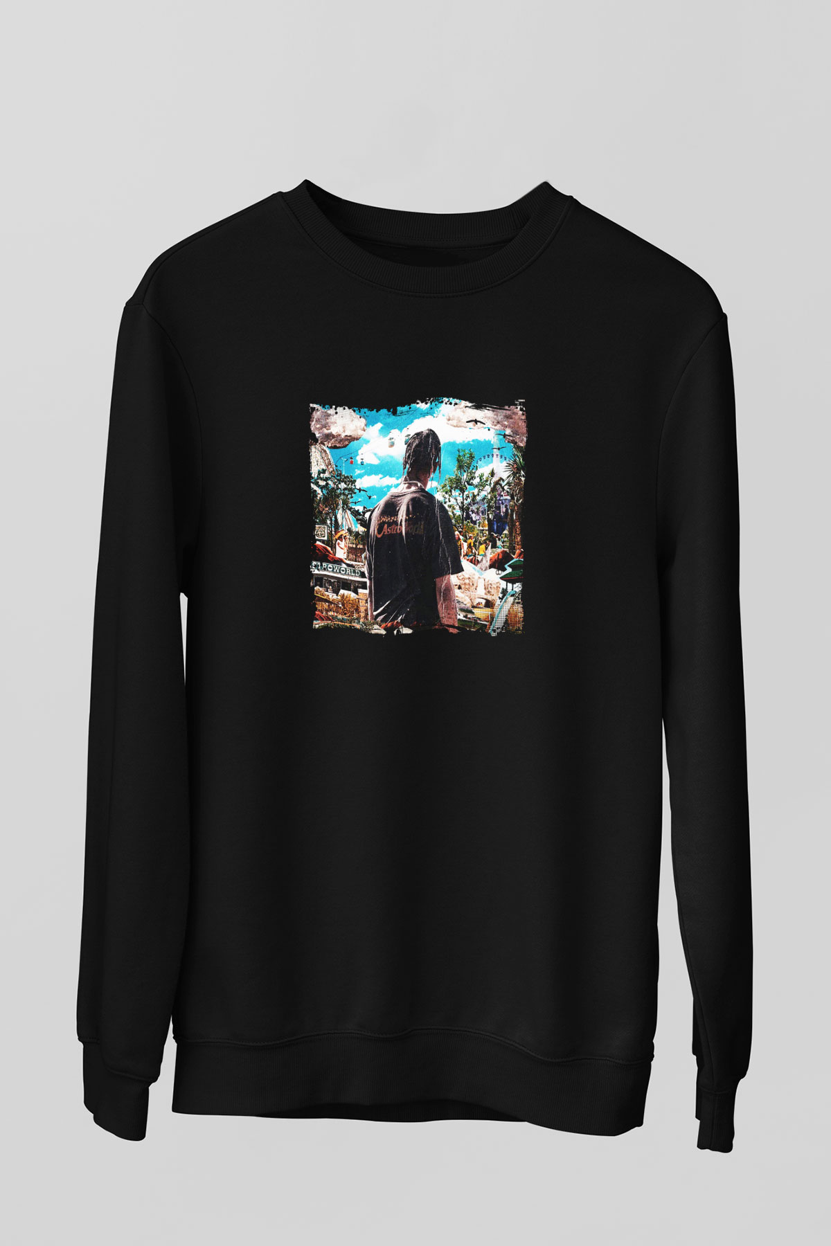 Travis Scott Baskılı Unisex Siyah Sweatshirt