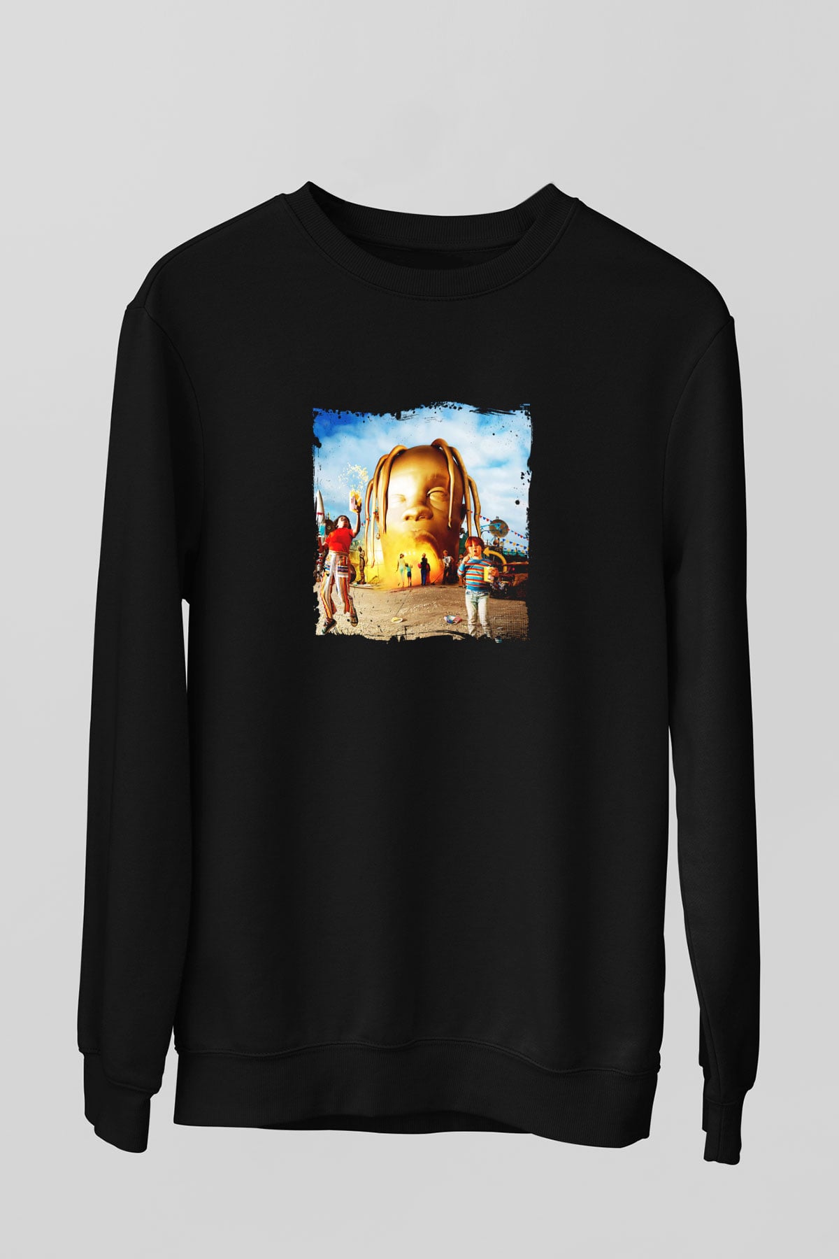 Travis Scott Baskılı Unisex Siyah Sweatshirt