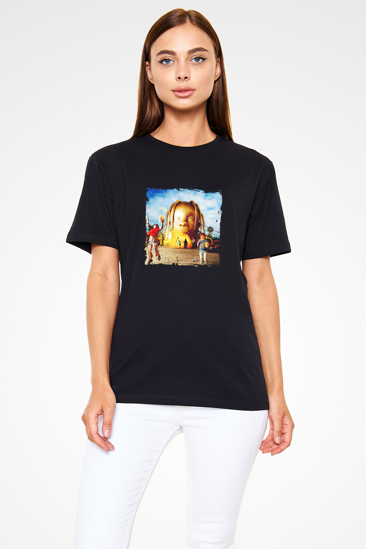 Travis Scott Baskılı Unisex Siyah Tişört