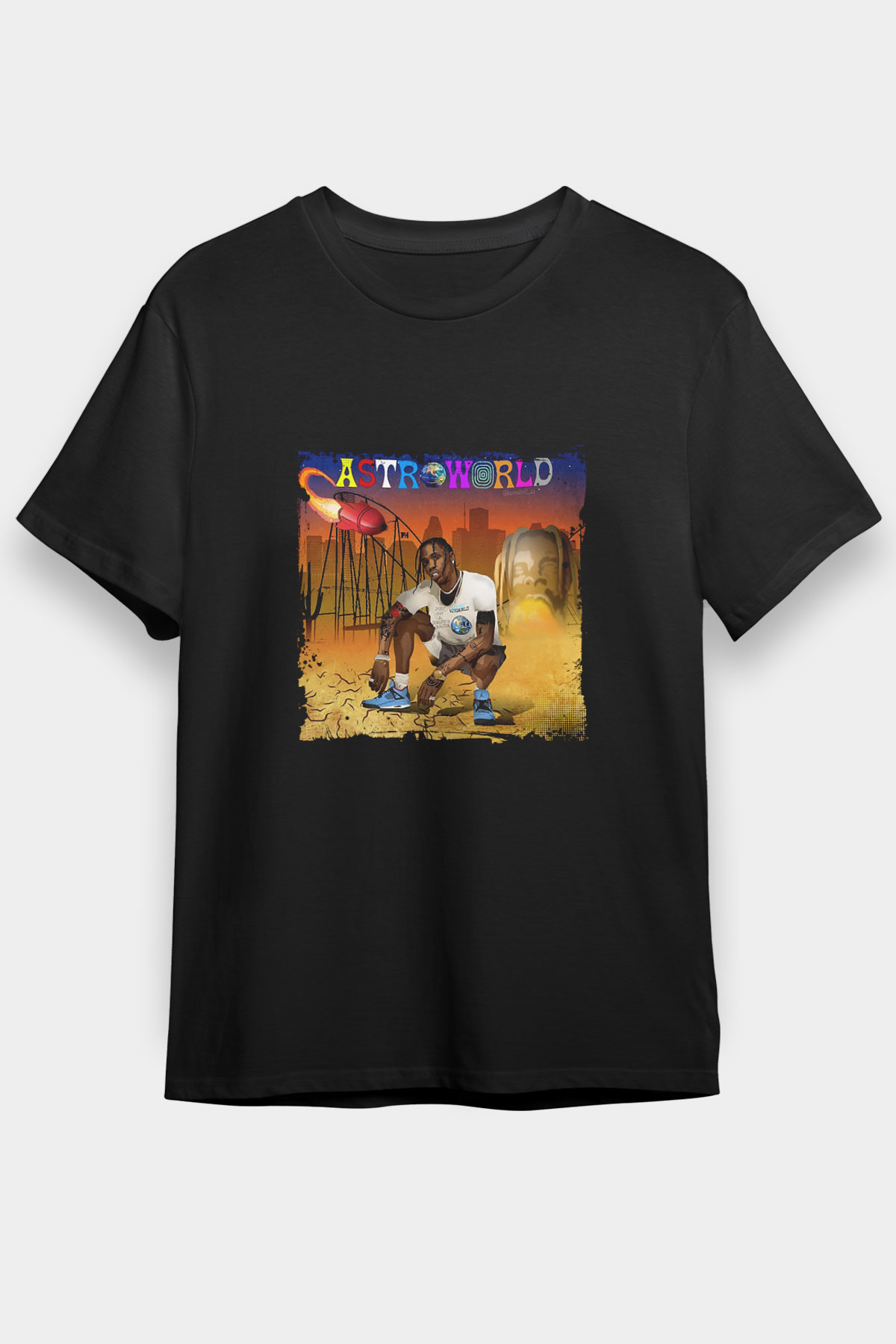 Travis Scott Baskılı Unisex Siyah Tişört