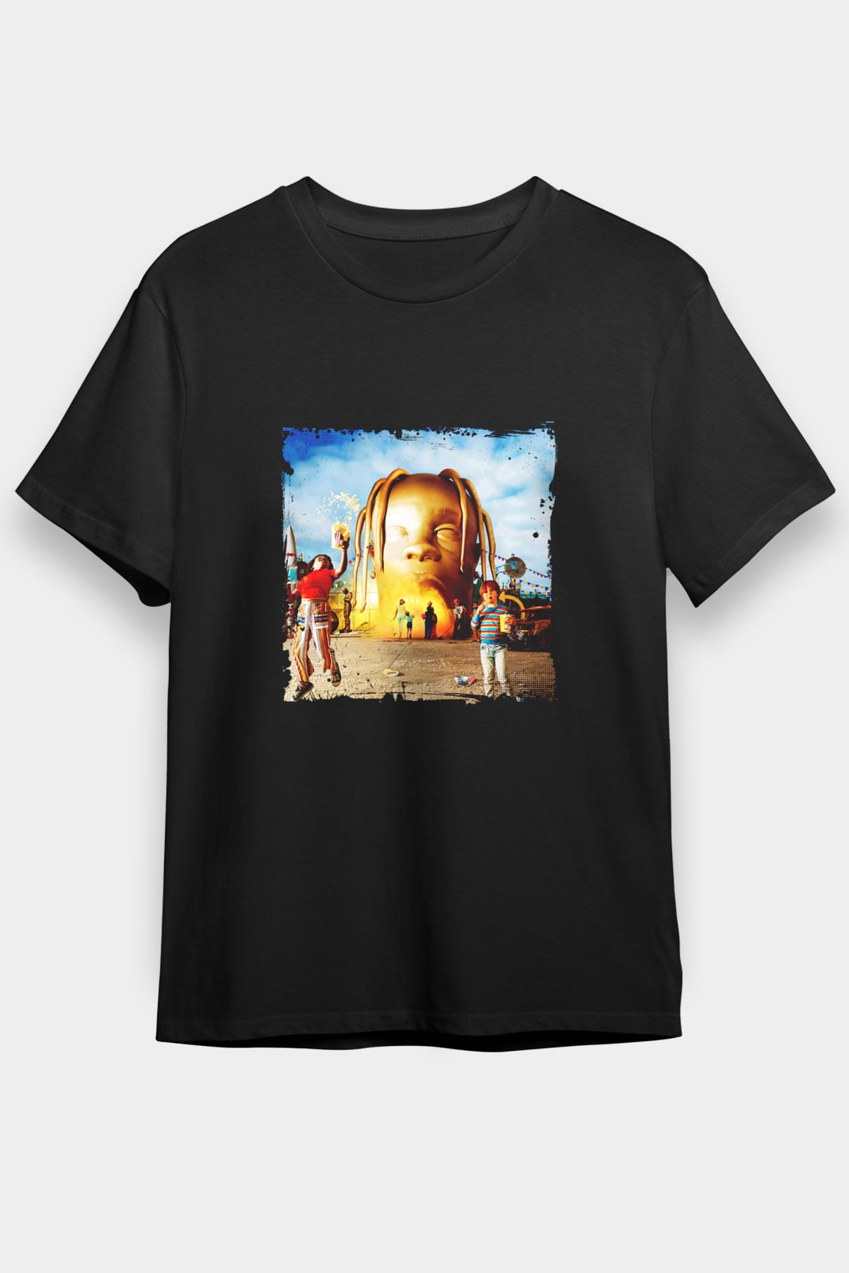 Travis Scott Baskılı Unisex Siyah Tişört