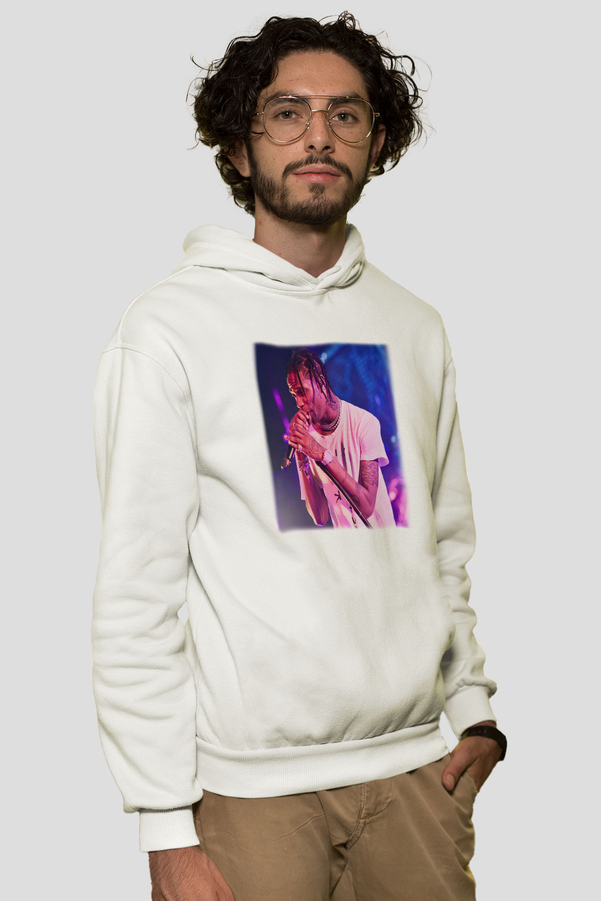 Travis Scott Beyaz Unisex Kapşonlu Sweatshirt