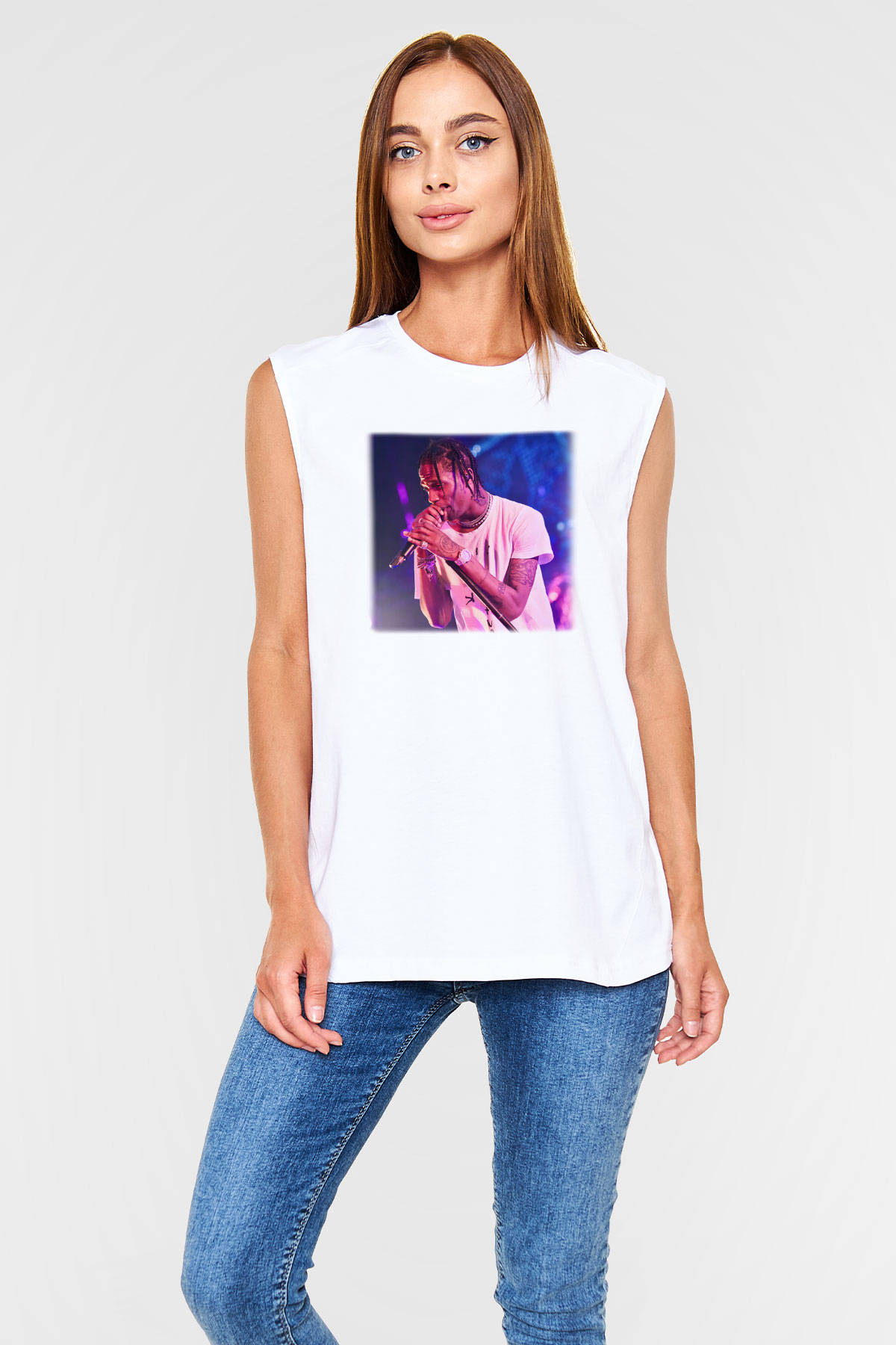 Travis Scott Beyaz Unisex Kolsuz Tişört