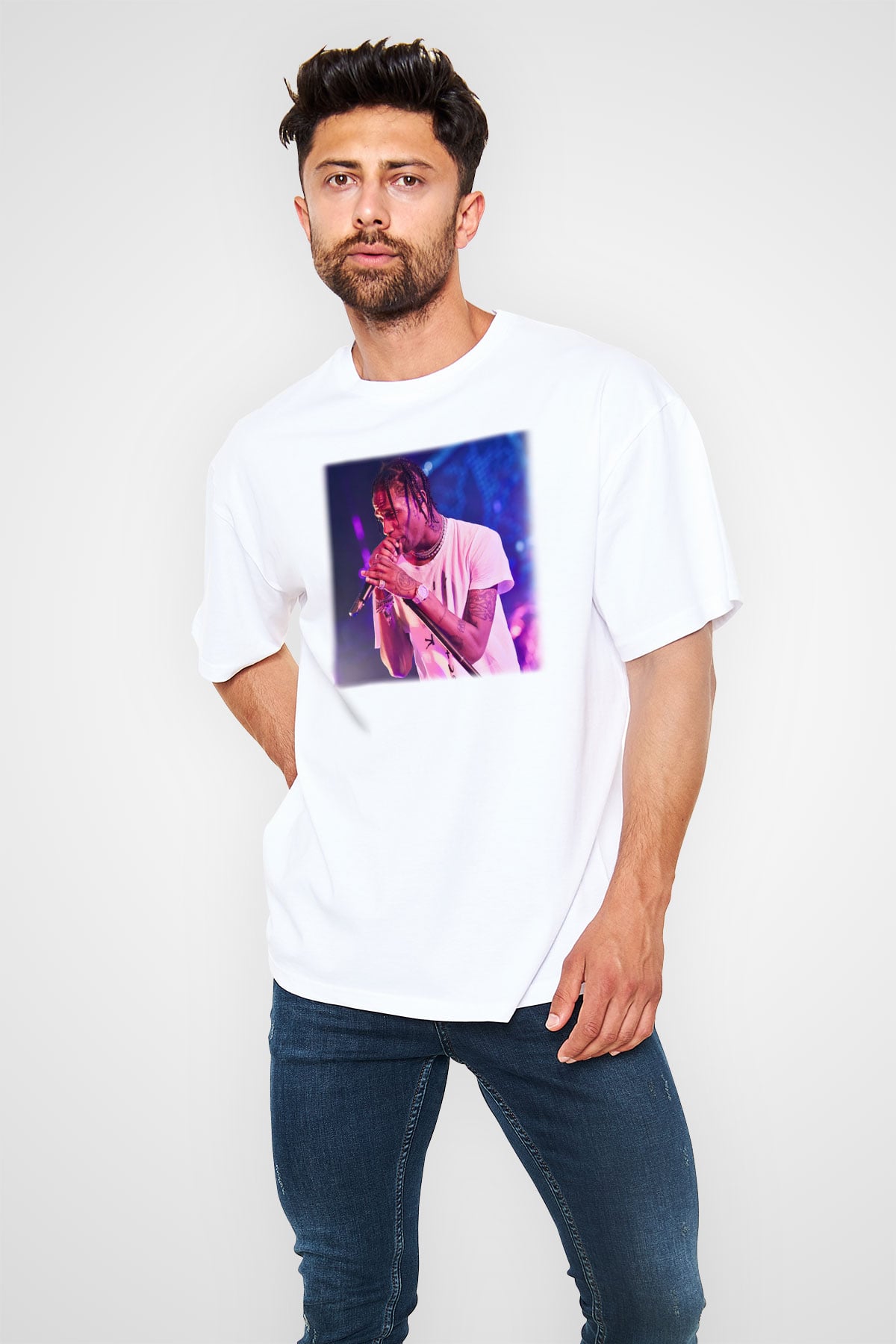 Travis Scott Beyaz Unisex Oversize Tişört T-Shirt