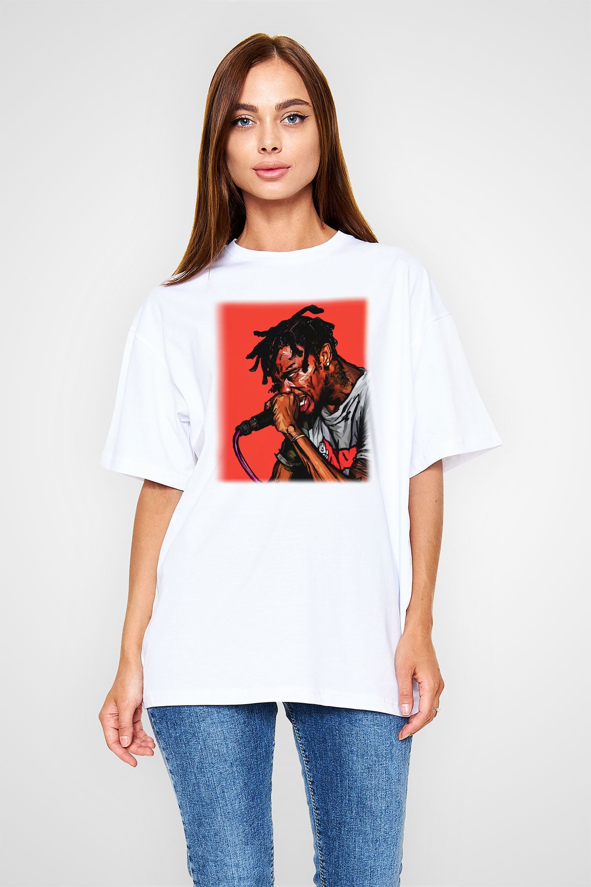 Travis Scott Beyaz Unisex Oversize Tişört T-Shirt