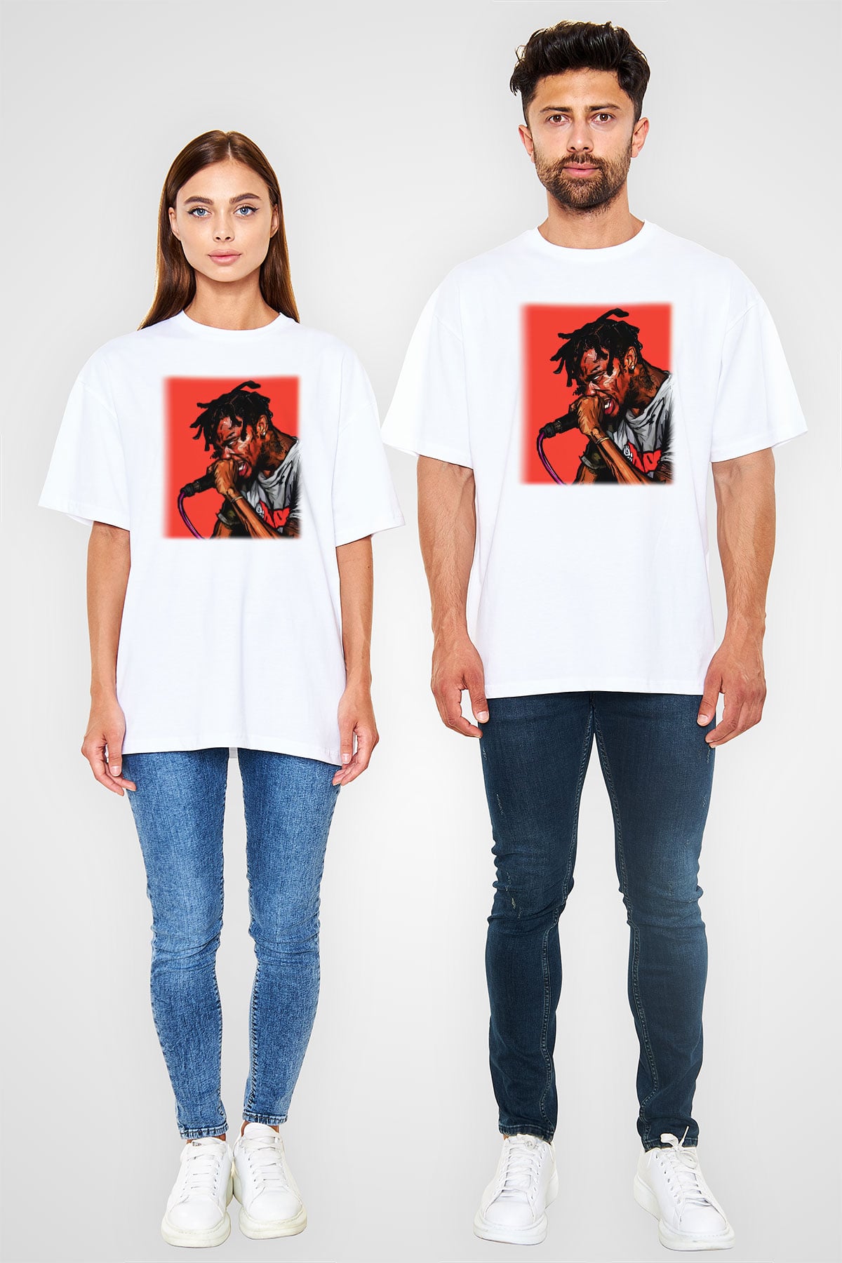 Travis Scott Beyaz Unisex Oversize Tişört T-Shirt